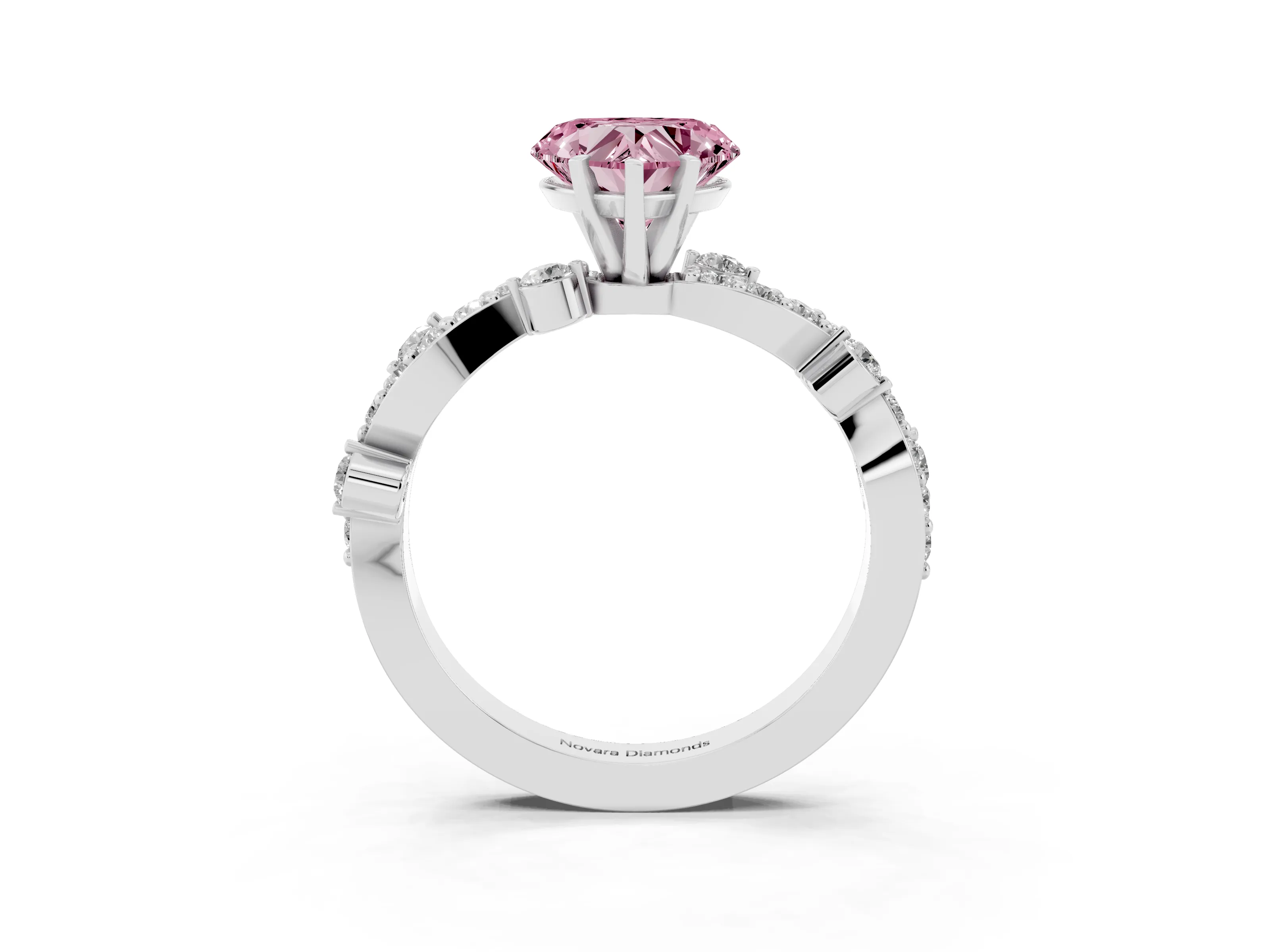Fancy Pink Heart Cut Diamond Solitaire Twisted Band Set in White gold with Pavé Setting
