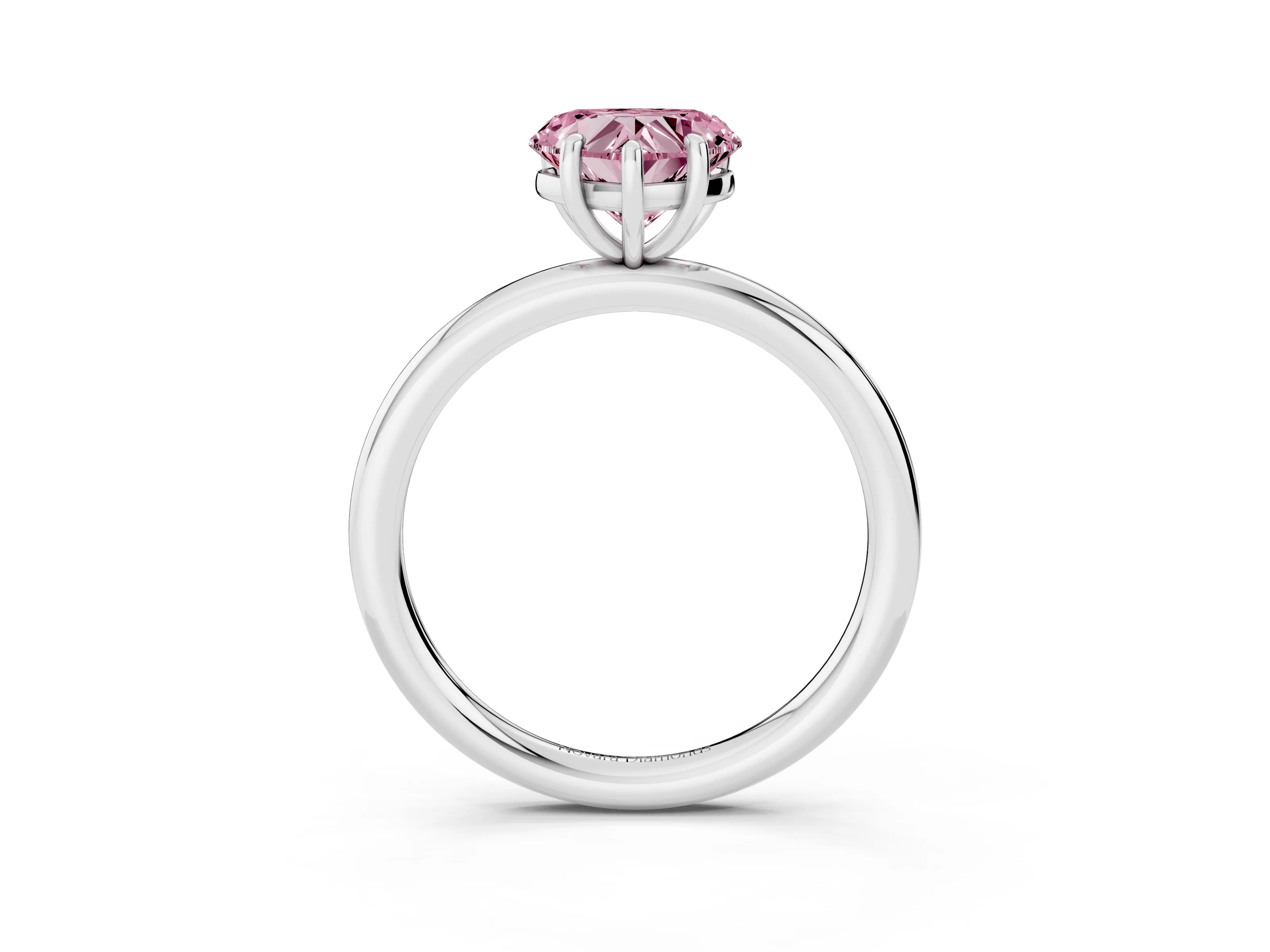 Fancy Pink Heart Cut Diamond Solitaire Ring Set in Platinum with Prong Setting on a Polished Plain Band