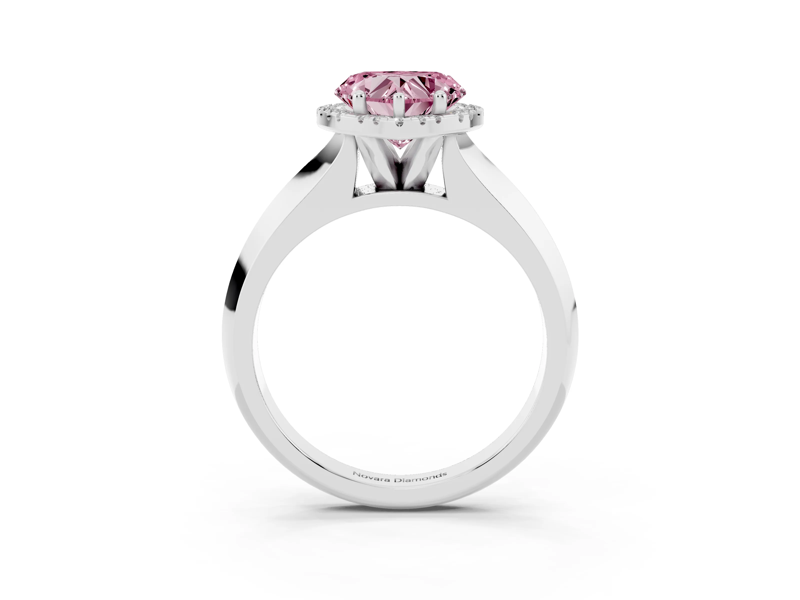 Fancy Pink Heart Cut Diamond Halo Ring Set in White gold with Cathedral Band and Prong Setting