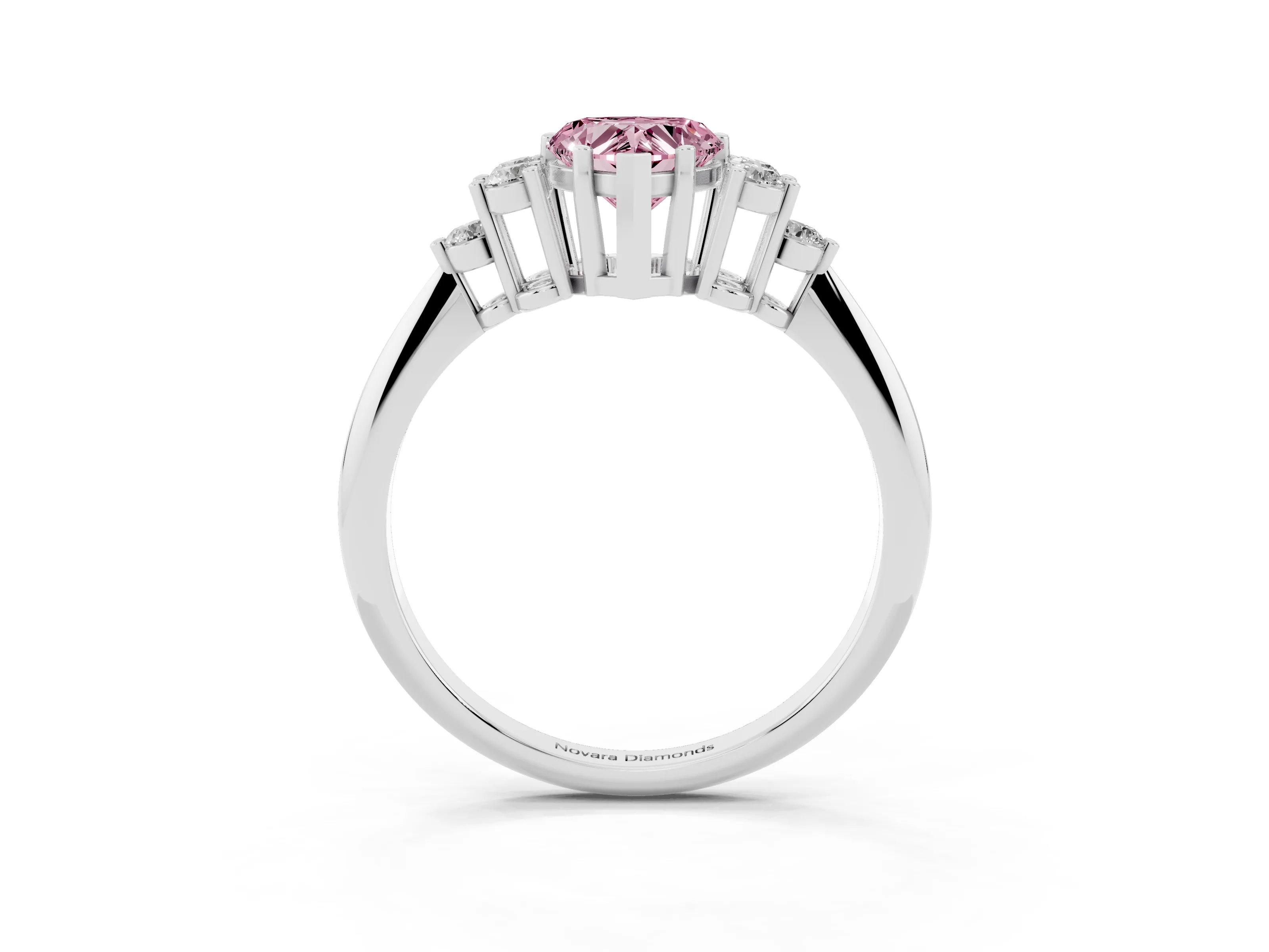Fancy Pink Heart Cut Diamond Cluster Ring Set in Silver with Plain Band and Prong Setting