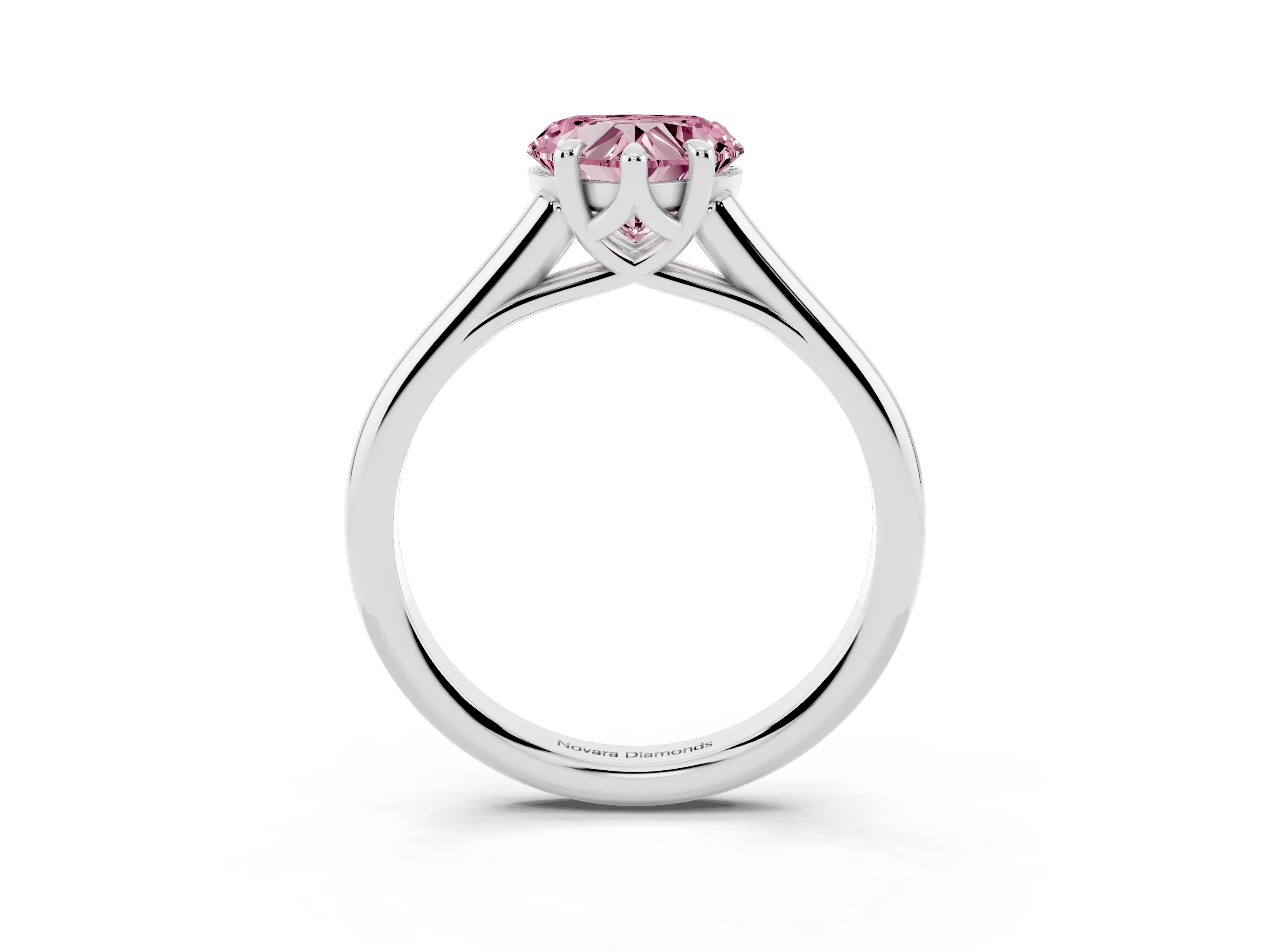 Fancy Pink Heart Cut Diamond Solitaire Engagement Ring Set in Platinum with Prong Setting and Plain Classic Band