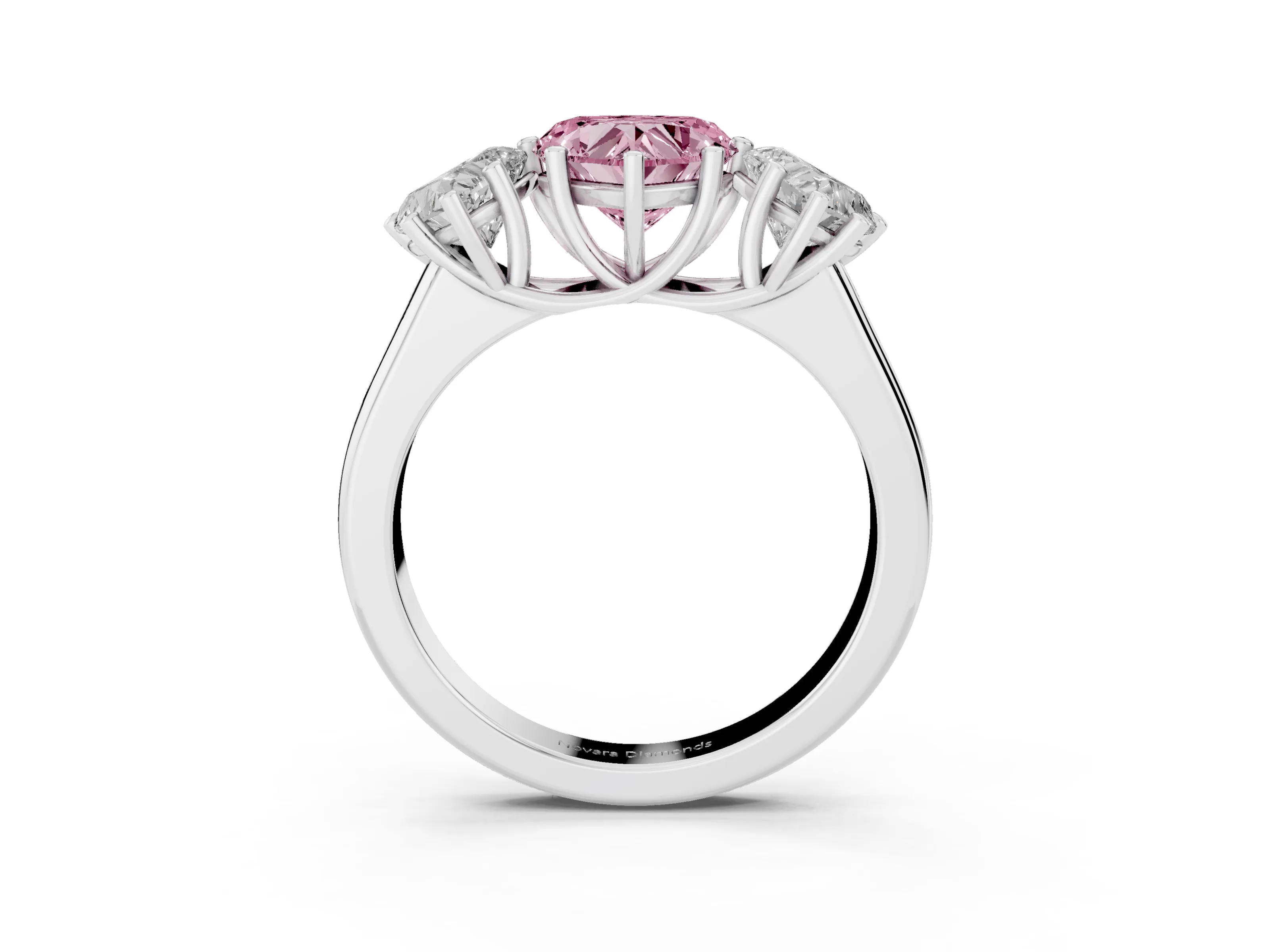 Fancy Pink Heart Cut Diamond Three-Stone Ring Set in Silver with Plain Polished Band