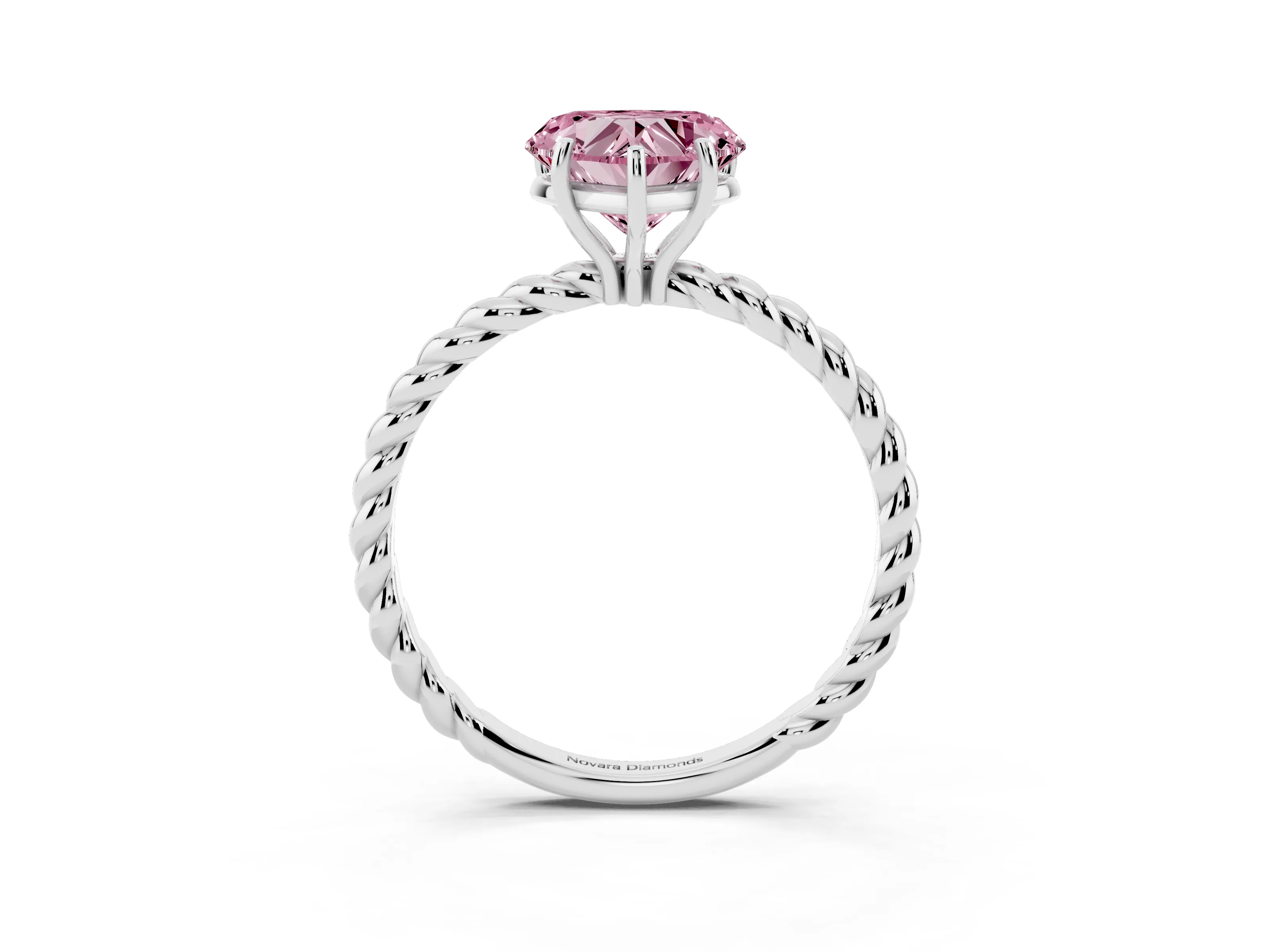 Fancy Pink Heart Cut Diamond Solitaire Ring Set in White gold with Twist Band and Prong Setting