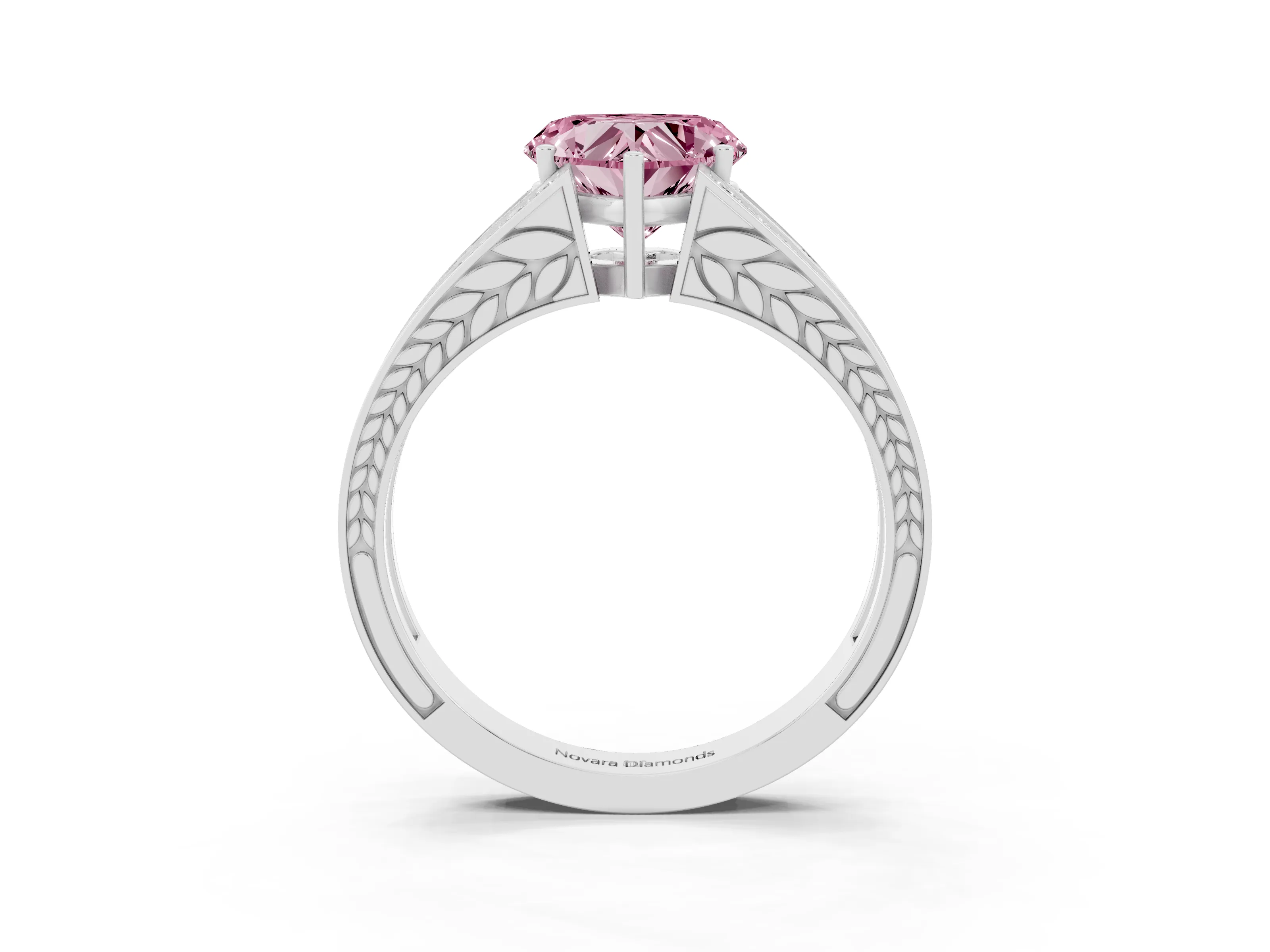 Fancy Pink Heart Cut Diamond Split Shank Ring Set in White gold with Pavé Band and Prong Setting