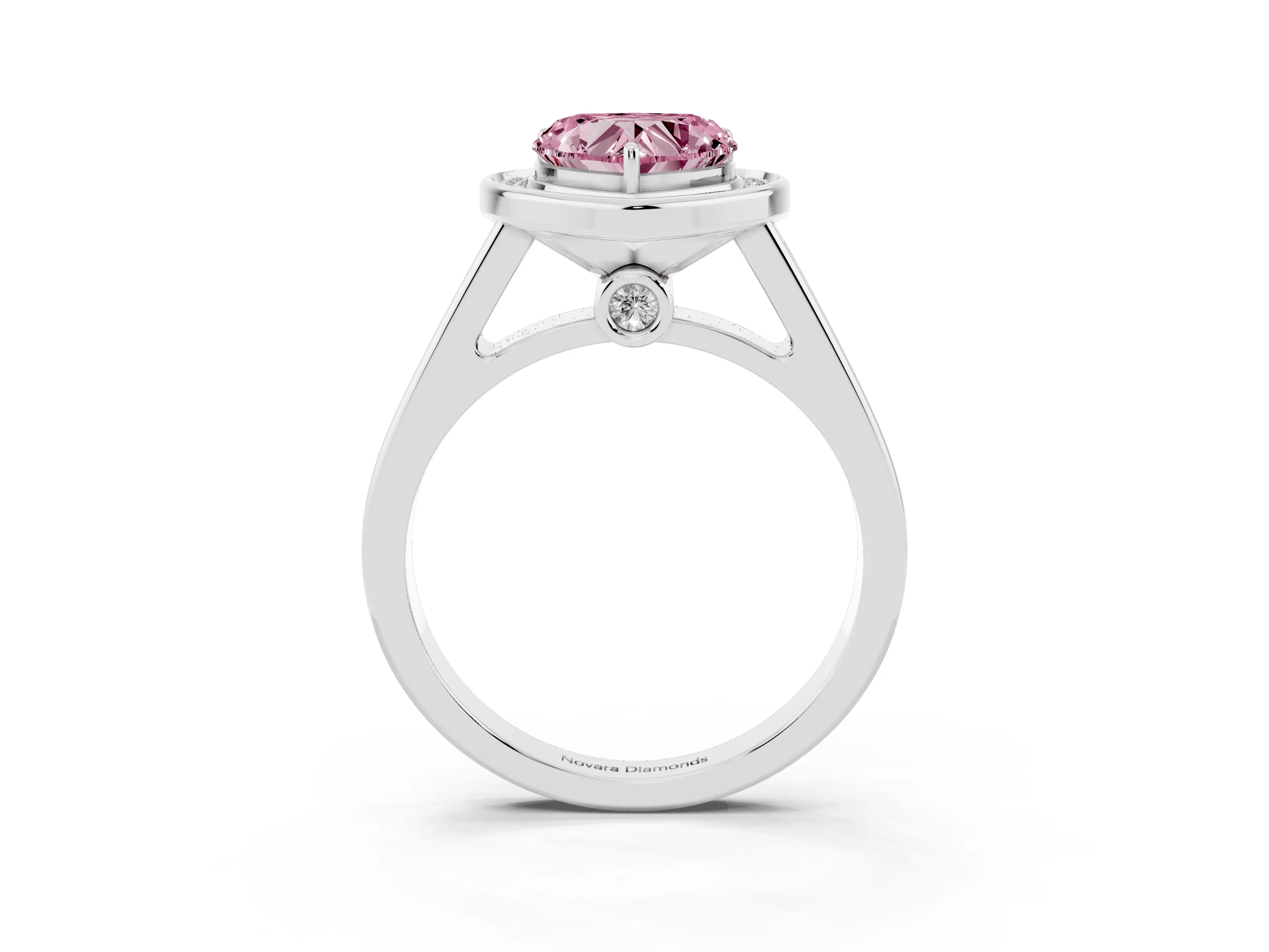 Fancy Pink Heart Cut Diamond Halo Solitaire Ring Set in Silver with Pavé Band and Bezel Setting