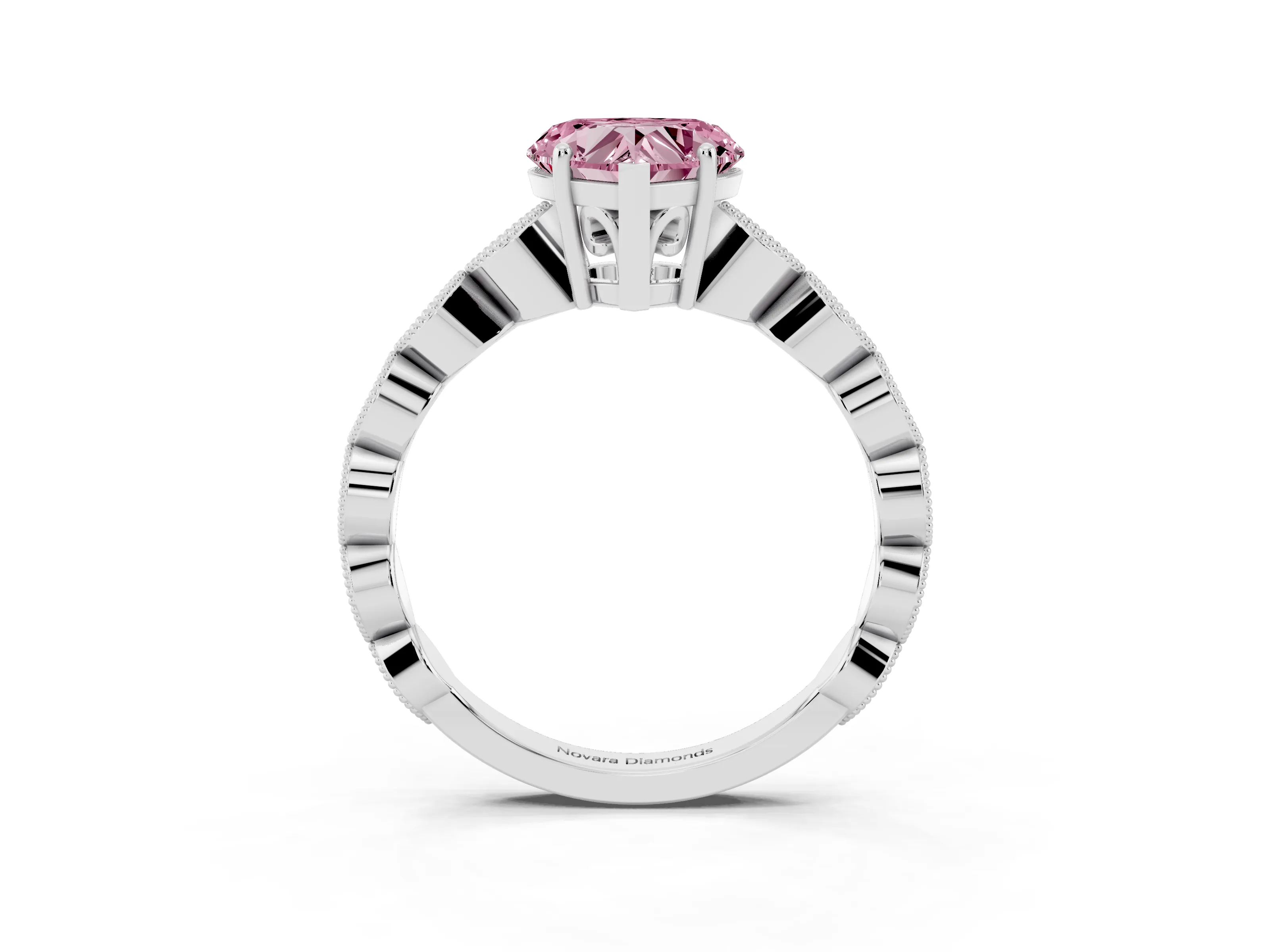 Fancy Pink Heart Cut Diamond Solitaire Ring Set in Silver with Infinity Twist Pavé Band