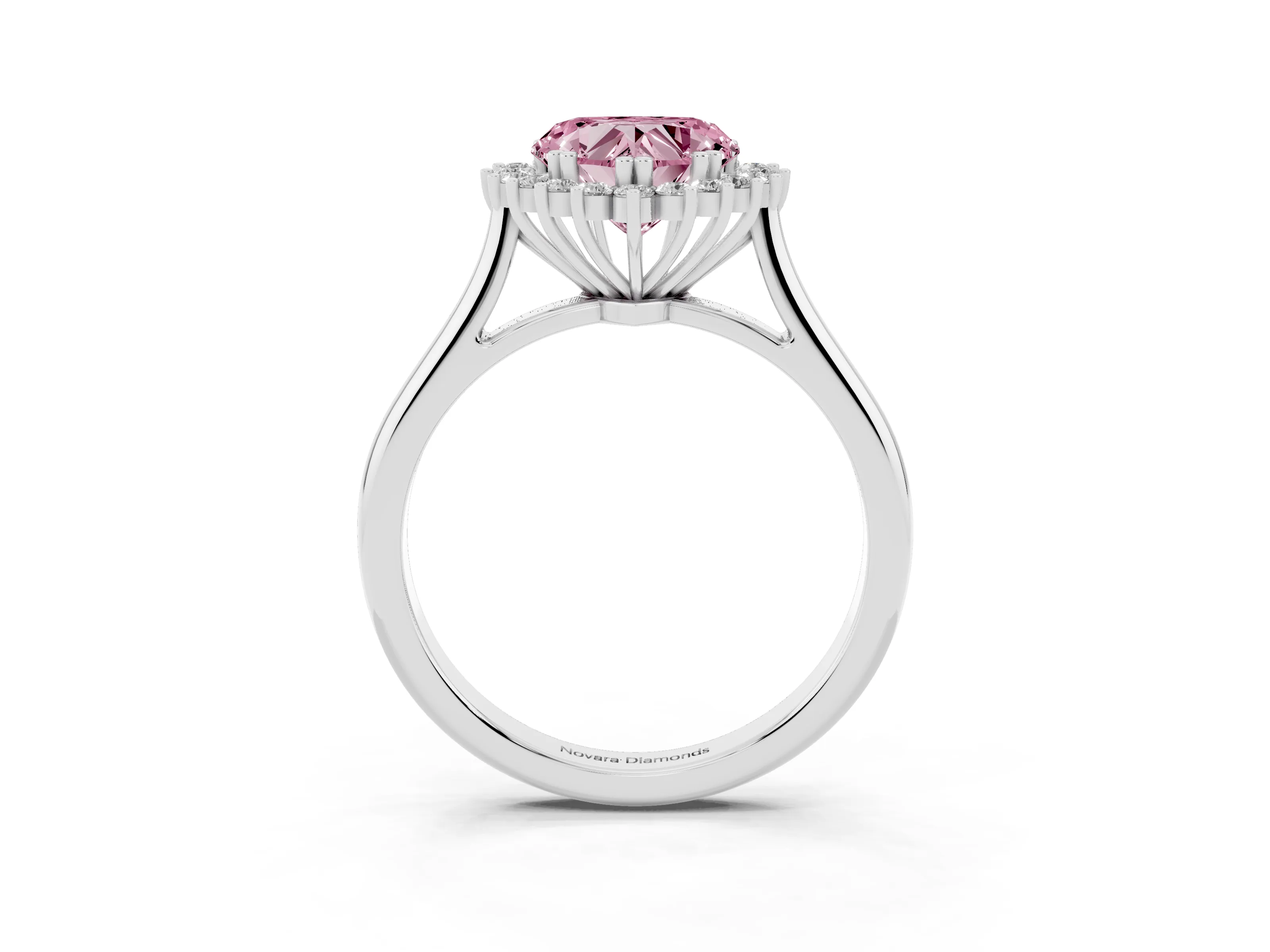 Fancy Pink Heart Cut Diamond Halo Ring Set in Silver with Plain Solitaire Band and Prong Setting