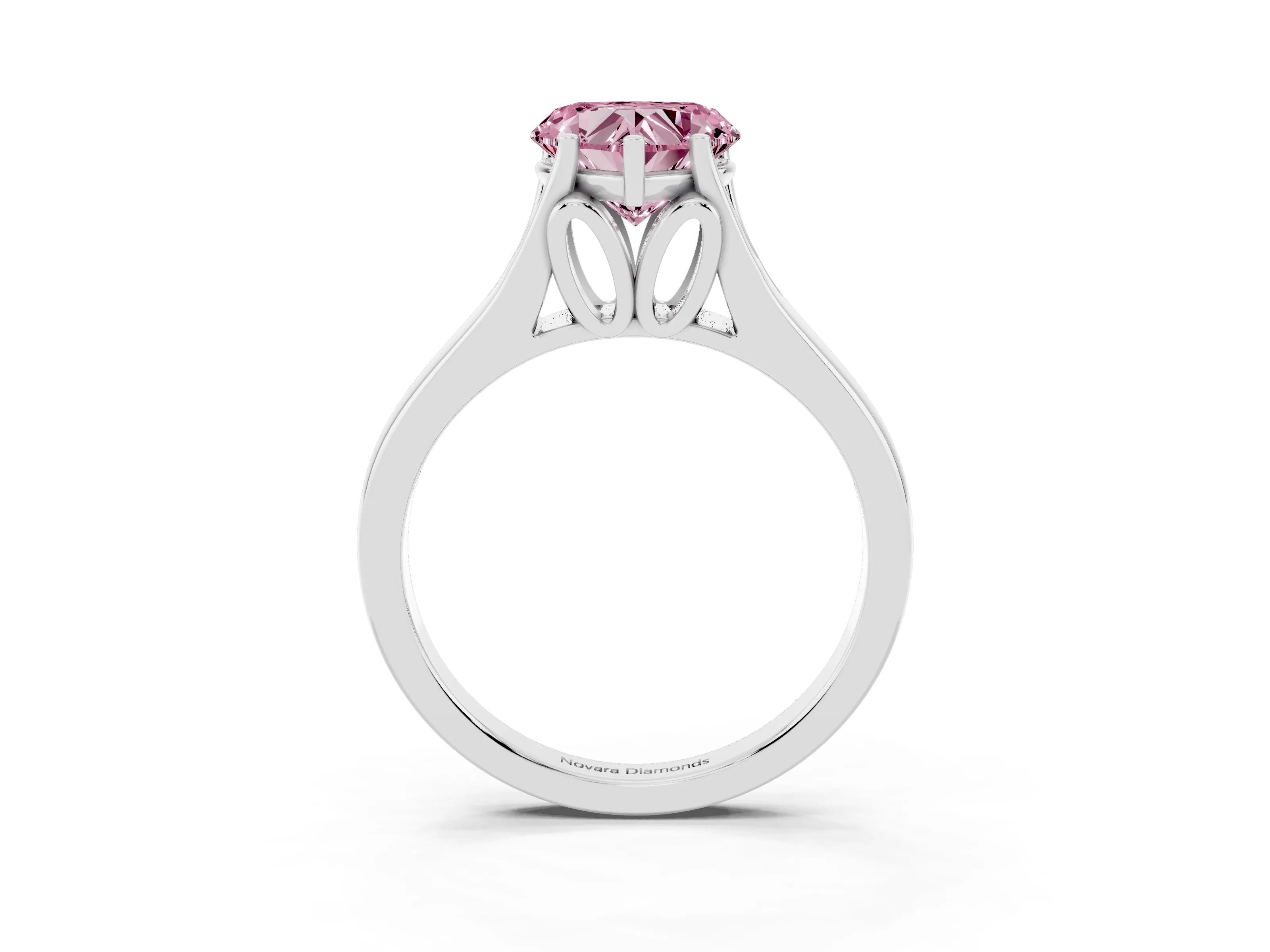 Fancy Pink Heart Cut Diamond Solitaire Ring Set in White gold with Arched Cathedral Band and Prong Setting