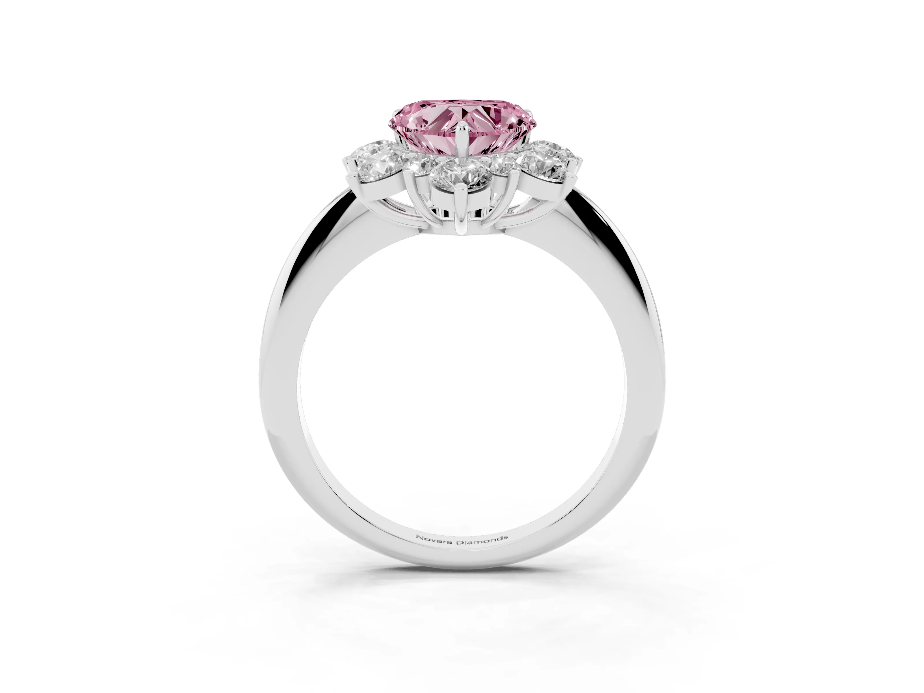 Fancy Pink Heart Cut Diamond Cluster Halo Ring Set in White gold with Solitaire Band and Prong Setting
