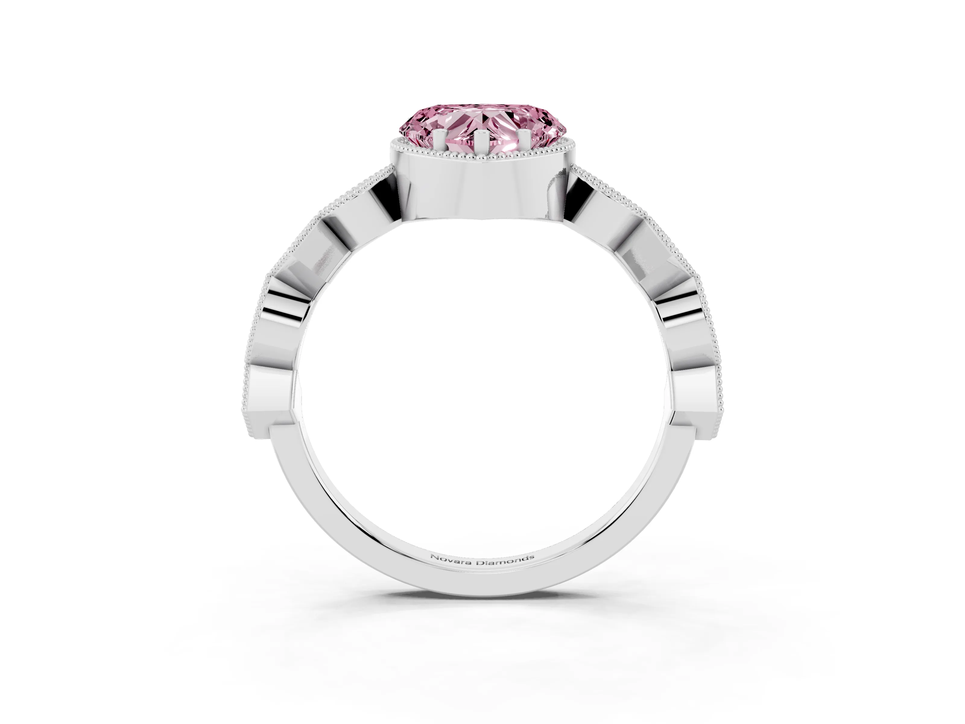Fancy Pink Heart Cut Diamond Milgrain Marquise Twist Band Ring Set in White gold with Prong Setting