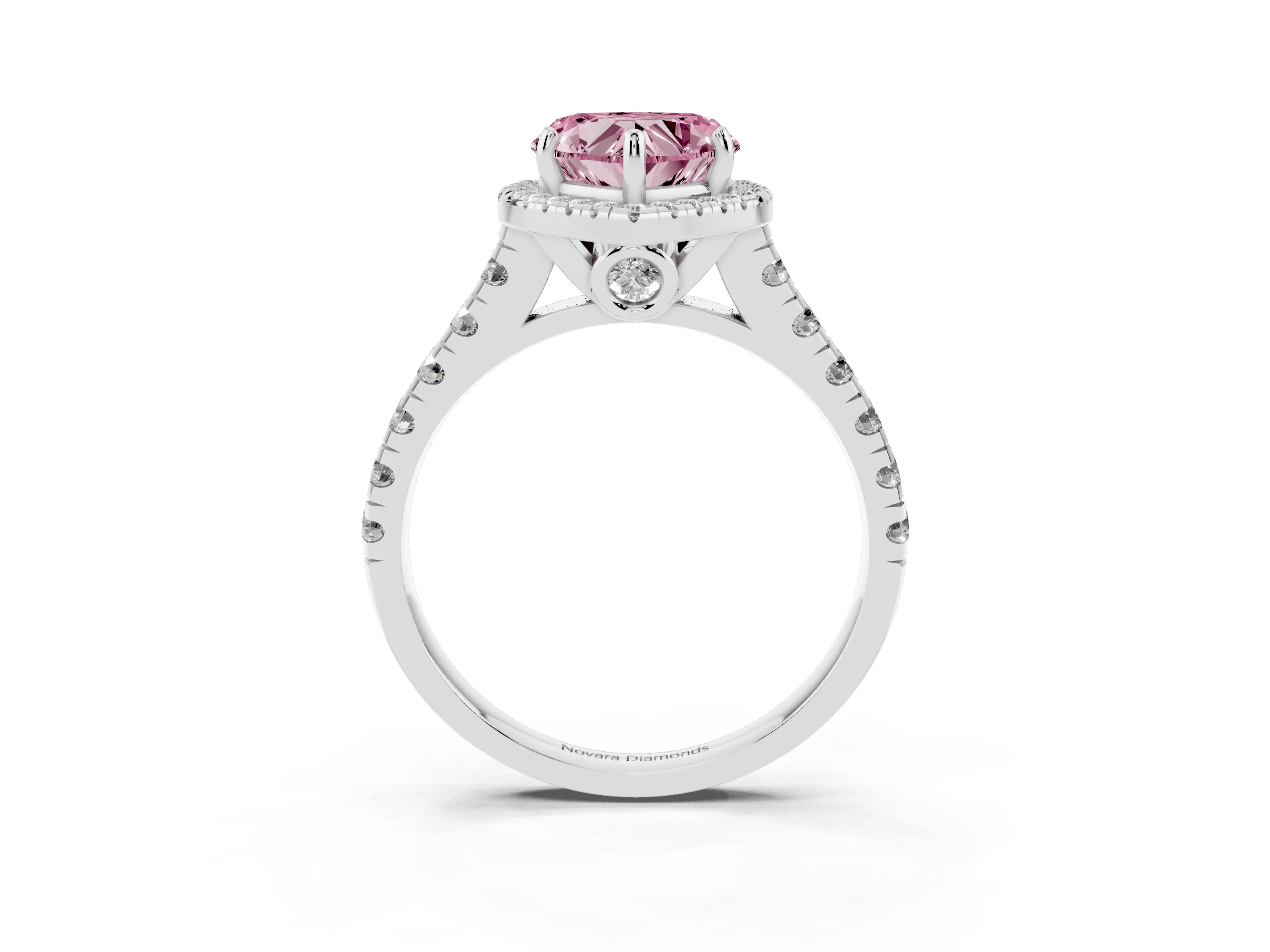 Fancy Pink Heart Cut Diamond Halo Engagement Ring Set in Platinum with Pavé Band and Prong-Set Center