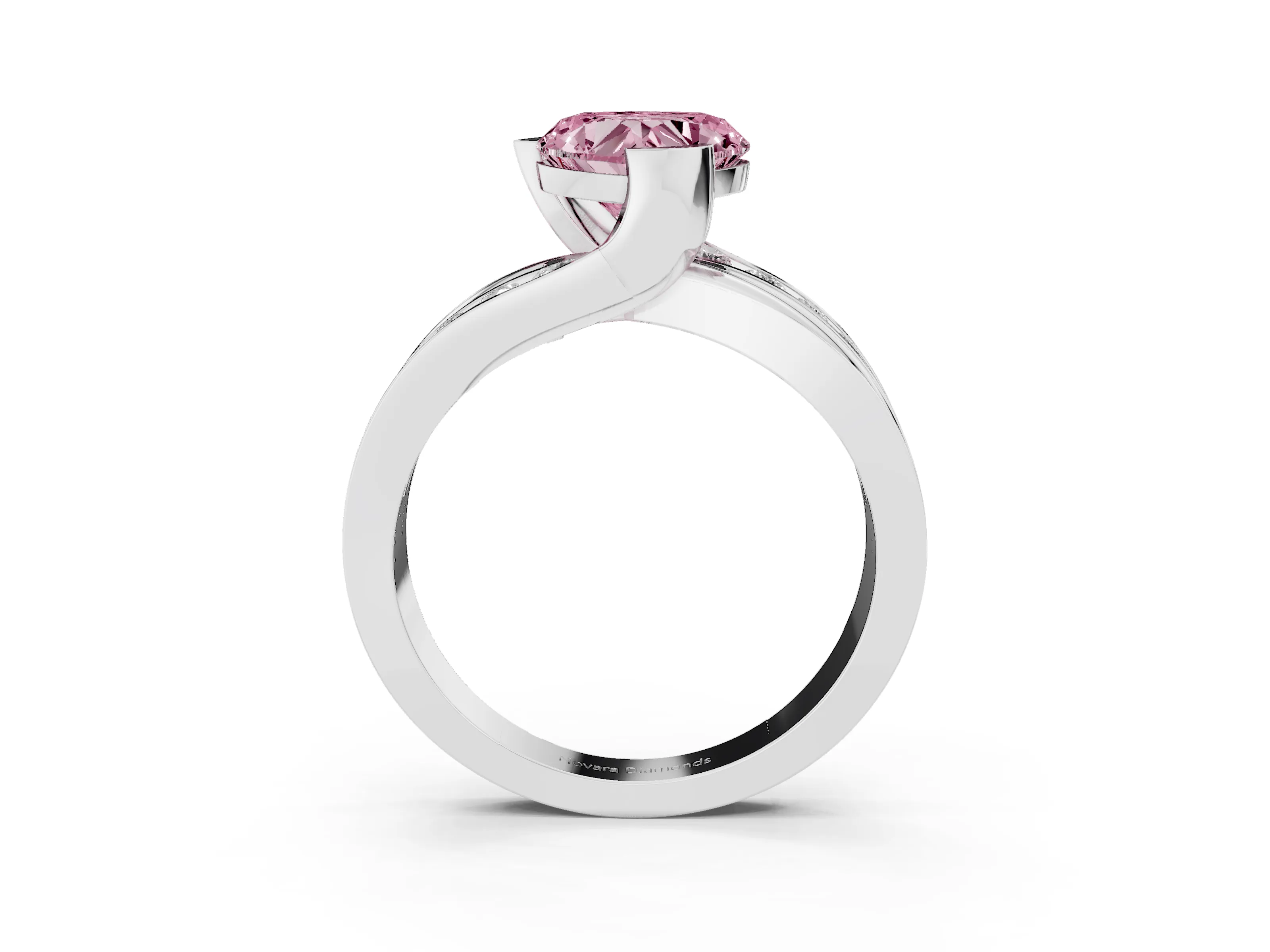 Fancy Pink Heart Cut Diamond Solitaire Ring Set in Platinum with Channel Set Split Shank and Tension Prongs