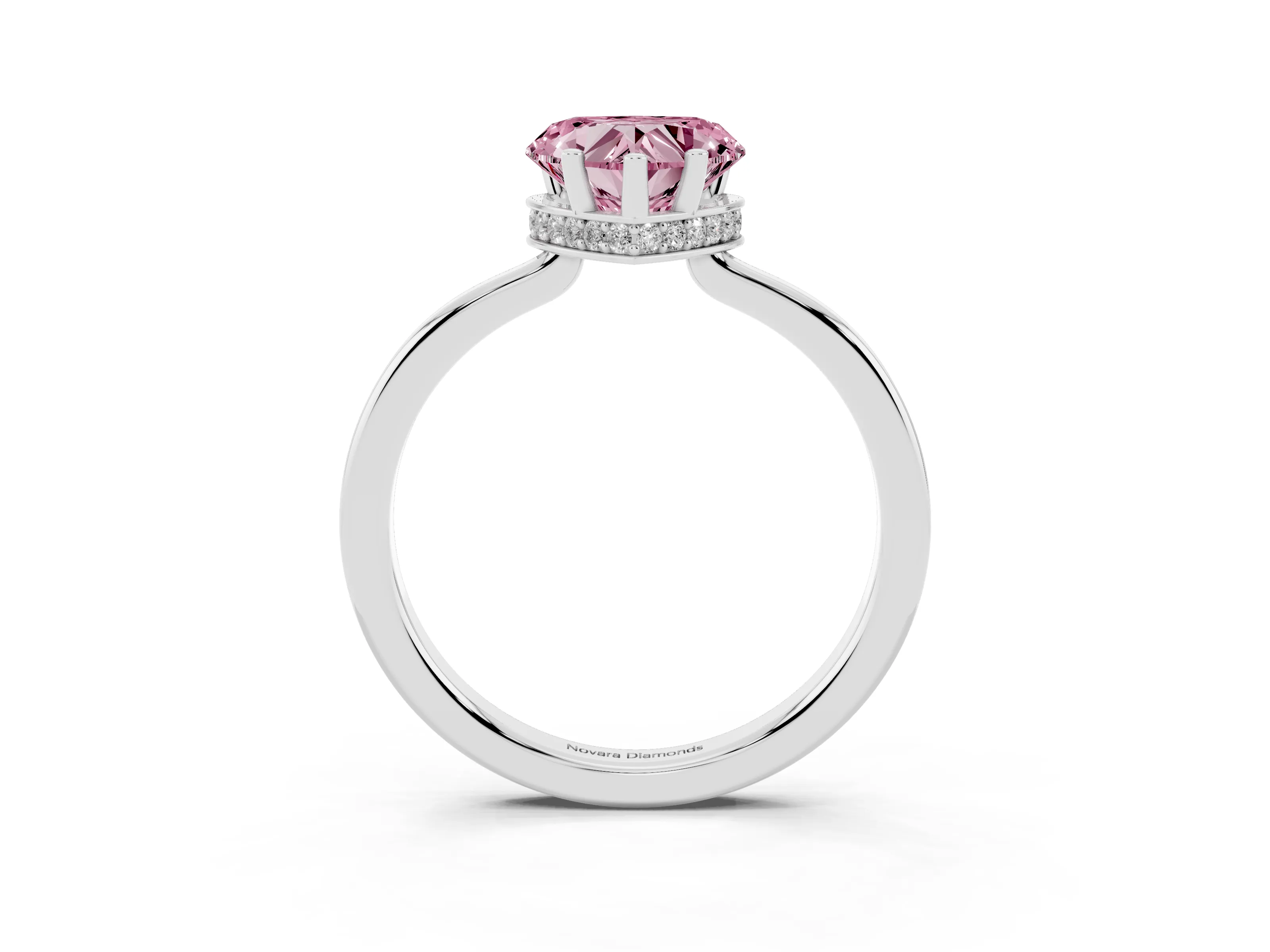 Fancy Pink Heart Cut Diamond Solitaire Engagement Ring Set in Platinum with Prong Setting on a Plain Band