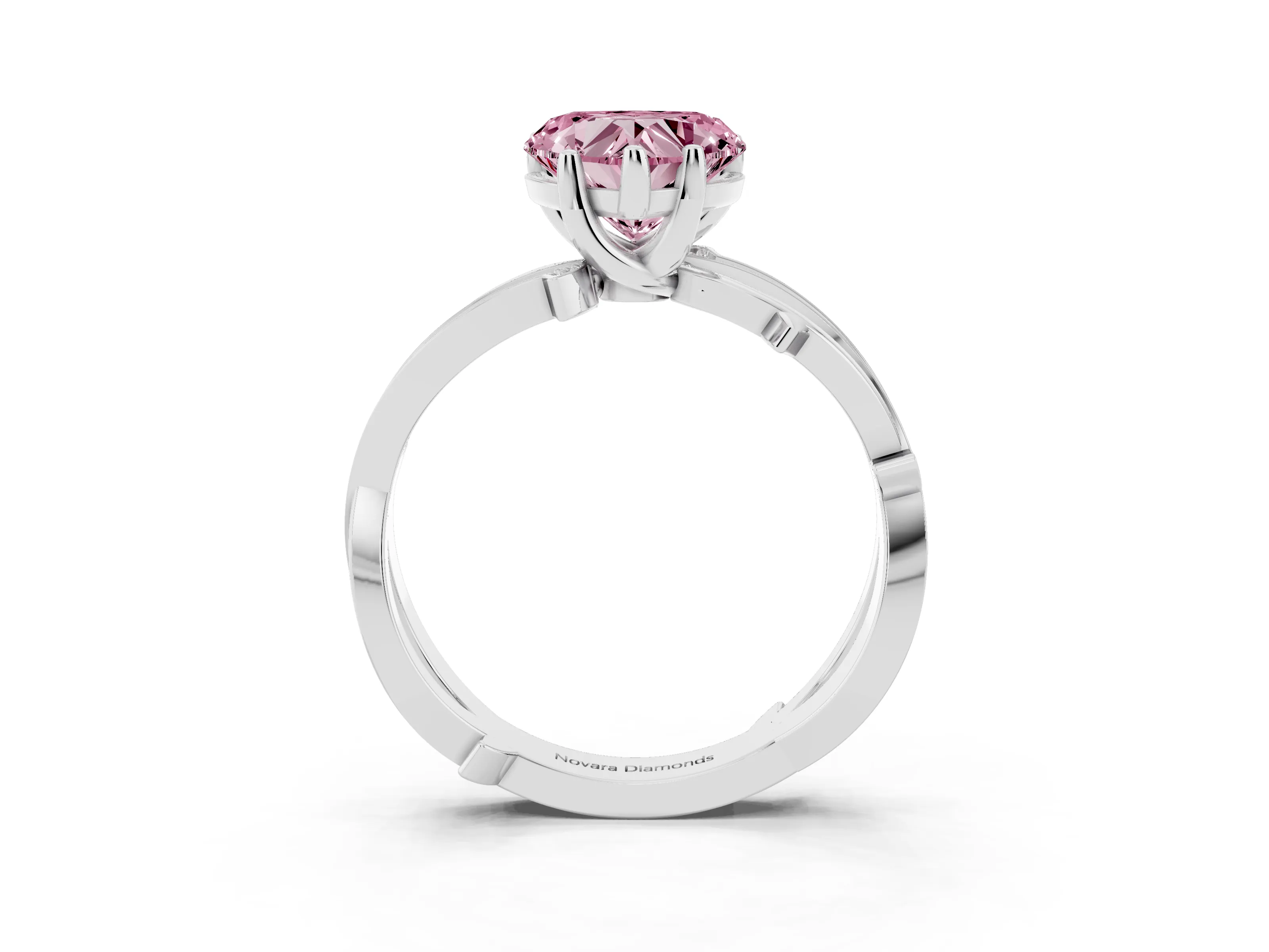 Fancy Pink Heart Cut Diamond Pavé Twist Band Solitaire Ring Set in White gold with Prong Setting