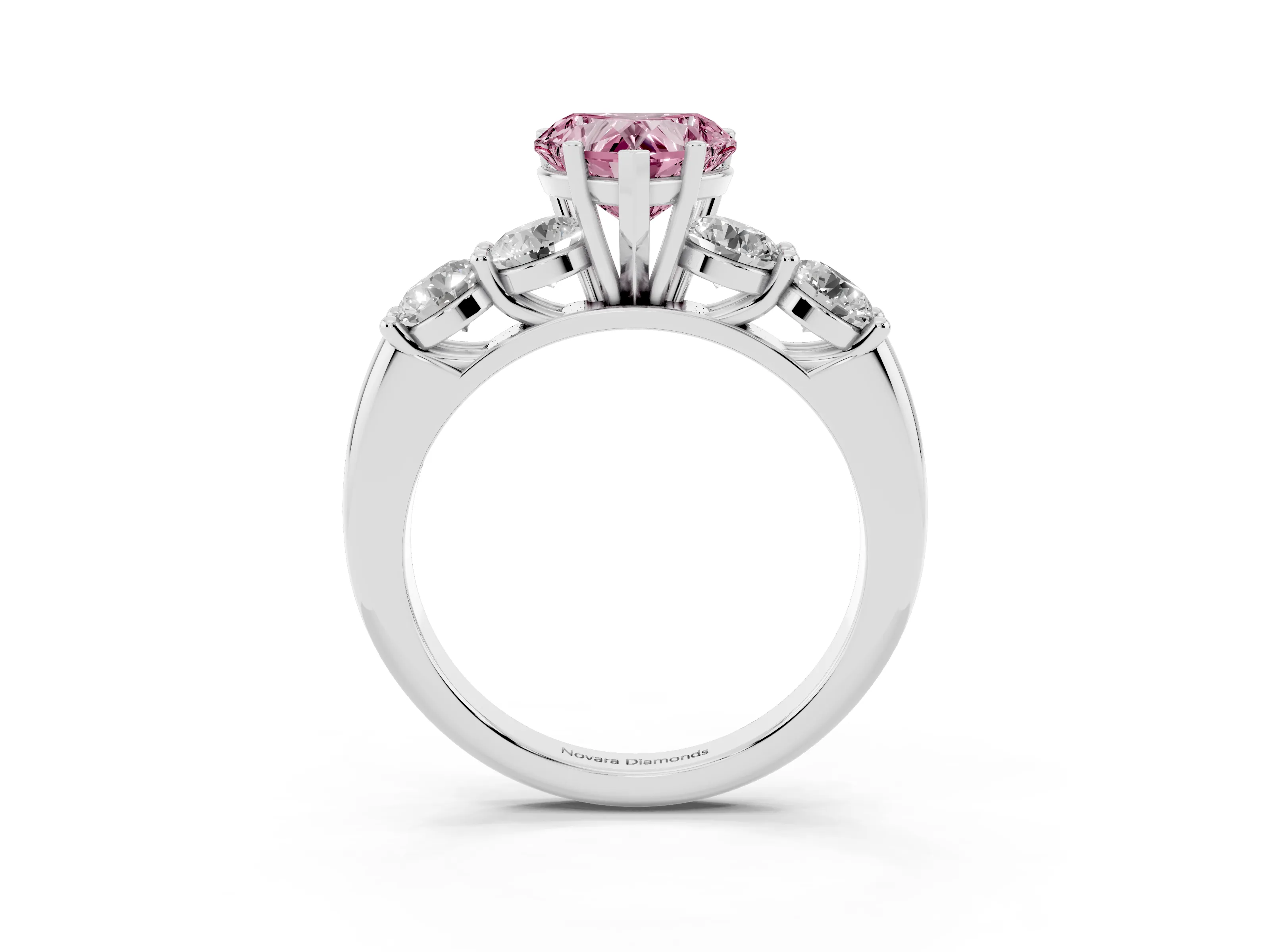 Fancy Pink Heart Cut Diamond Five-Stone Prong Set Ring Set in White gold with Classic Band