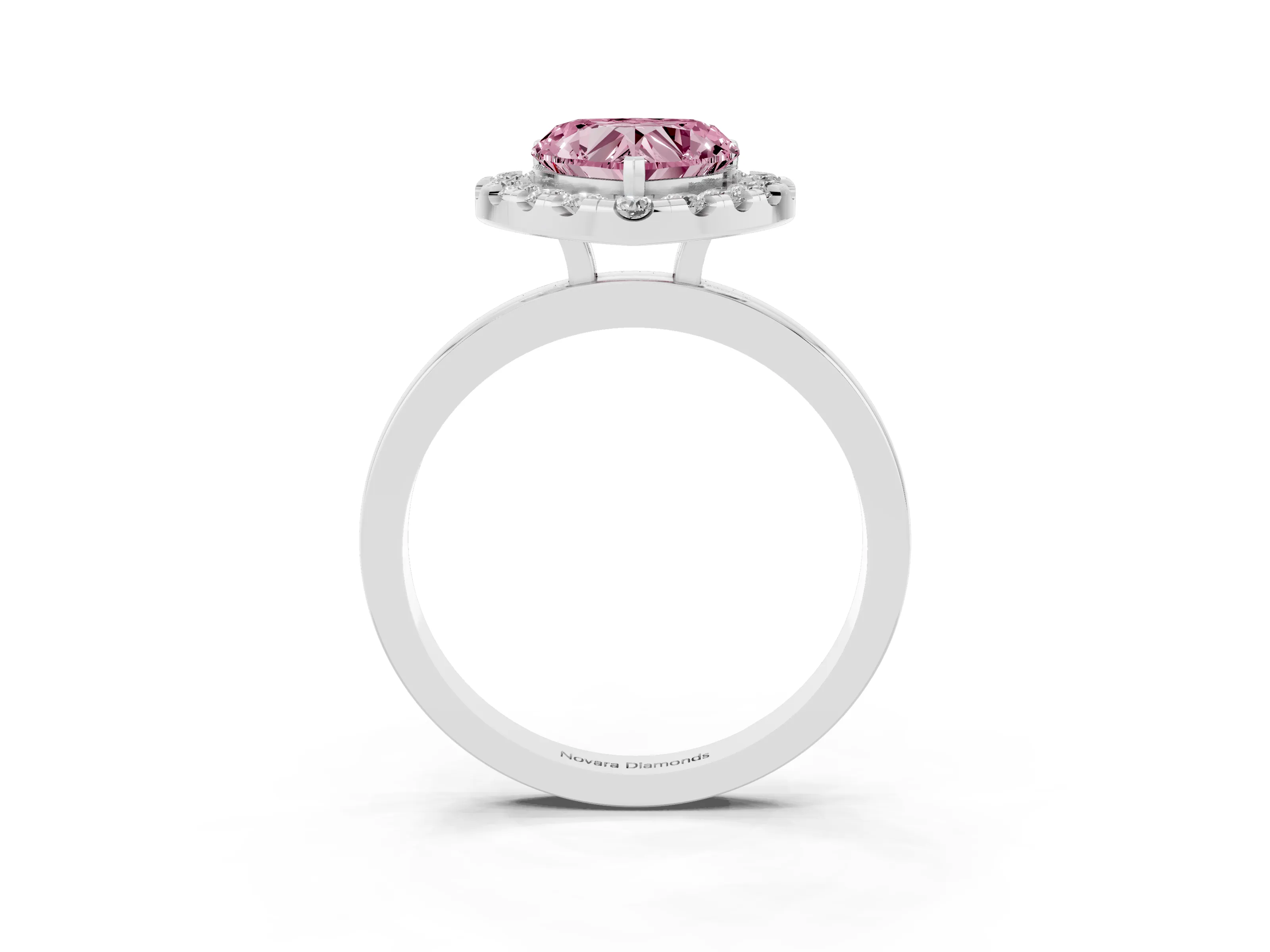Fancy Pink Heart Cut Diamond Halo Solitaire Ring Set in Silver with Pavé Band and Prong Setting