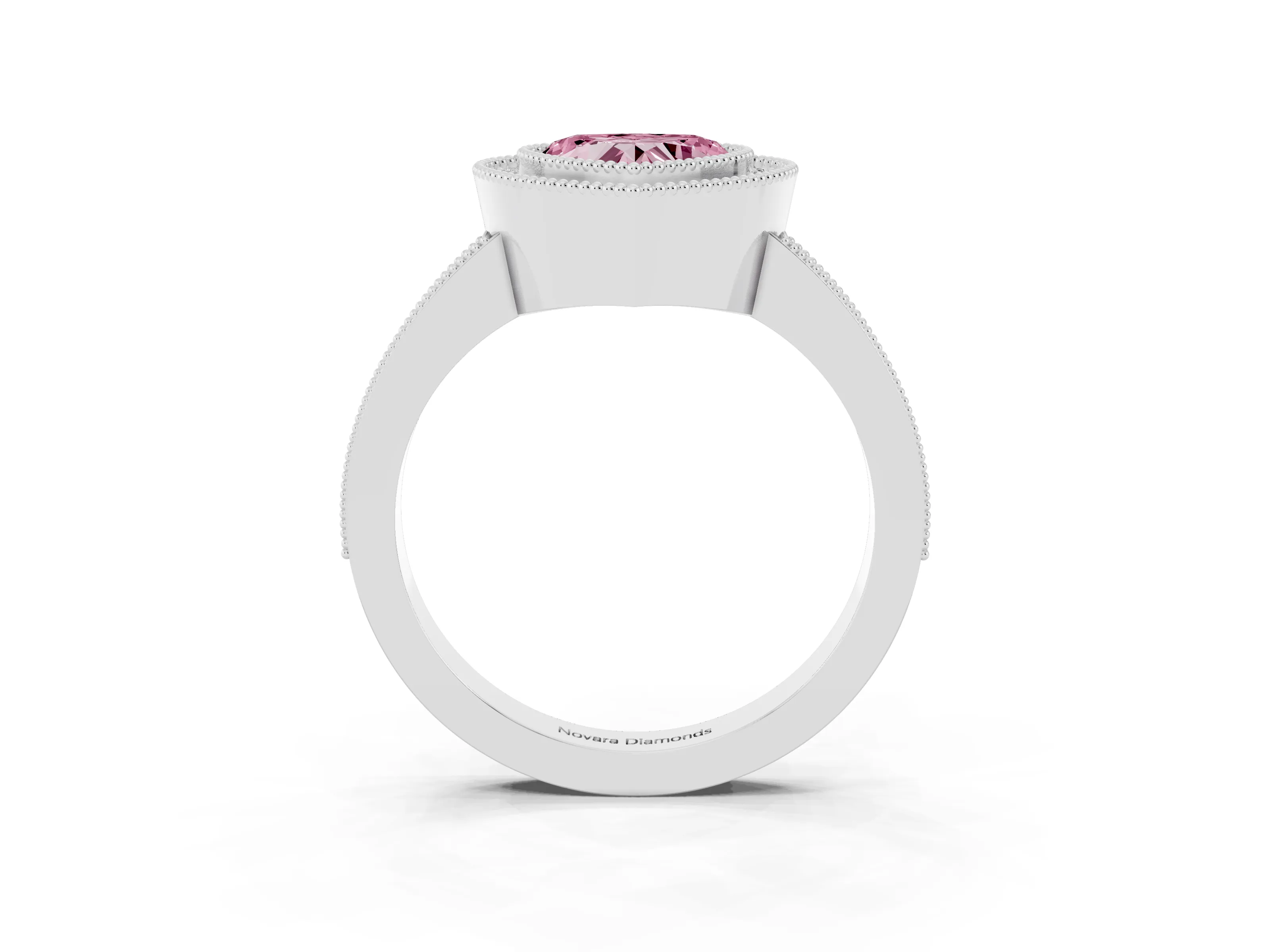 Fancy Pink Heart Cut Diamond Halo Engagement Ring Set in Silver with Pavé Band and Round Halo Stones