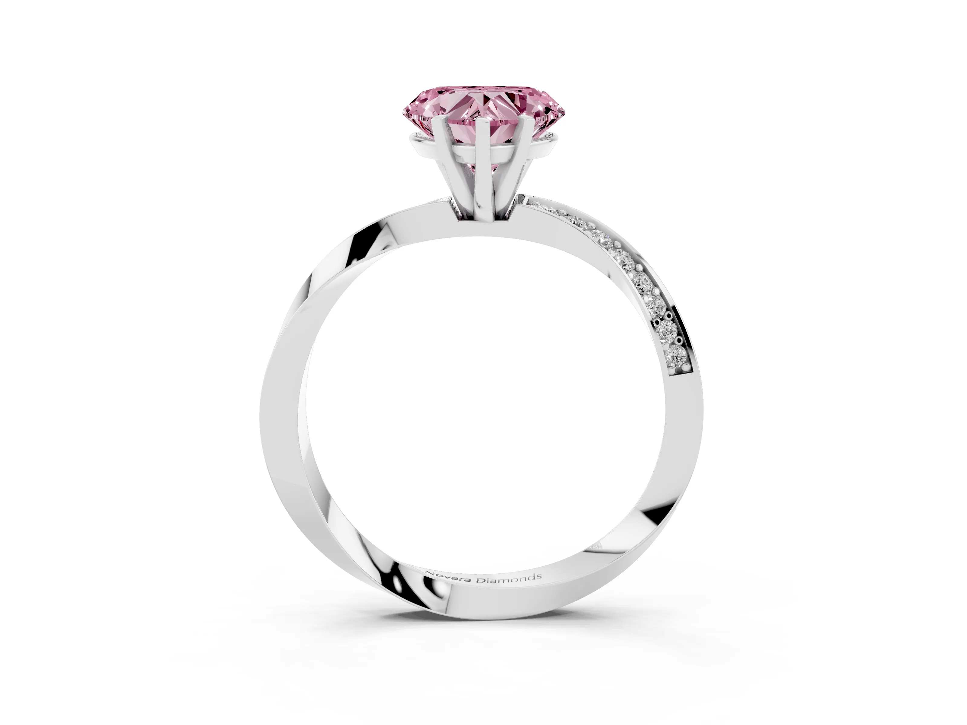 Fancy Pink Heart Cut Diamond Engagement Ring Set in Platinum with Side Stone Accents and Prong Setting