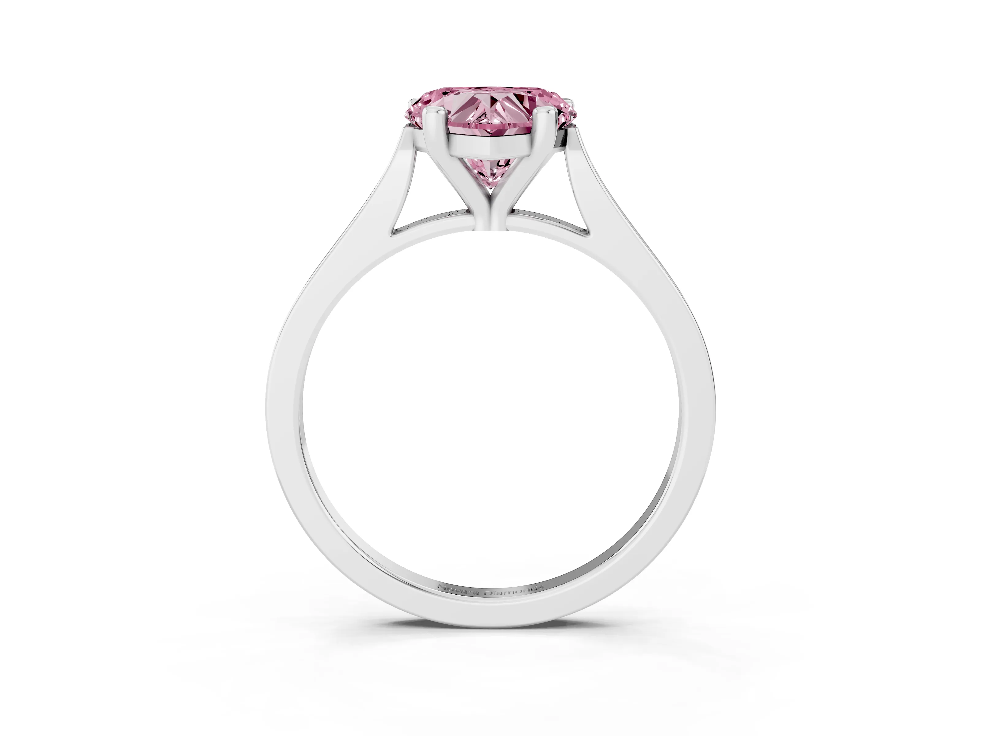 Fancy Pink Heart Cut Diamond Solitaire Ring Set in Platinum with Prong Setting and Tapered Band