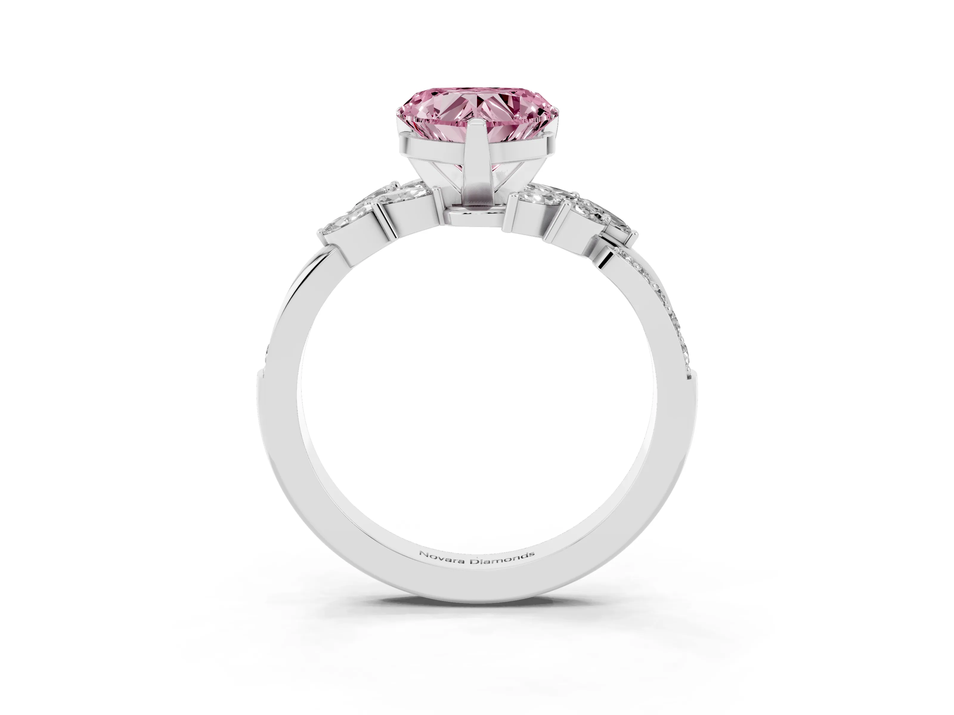 Fancy Pink Heart Cut Diamond Solitaire Ring Set in Silver with Marquise Twist Band and Prong Setting