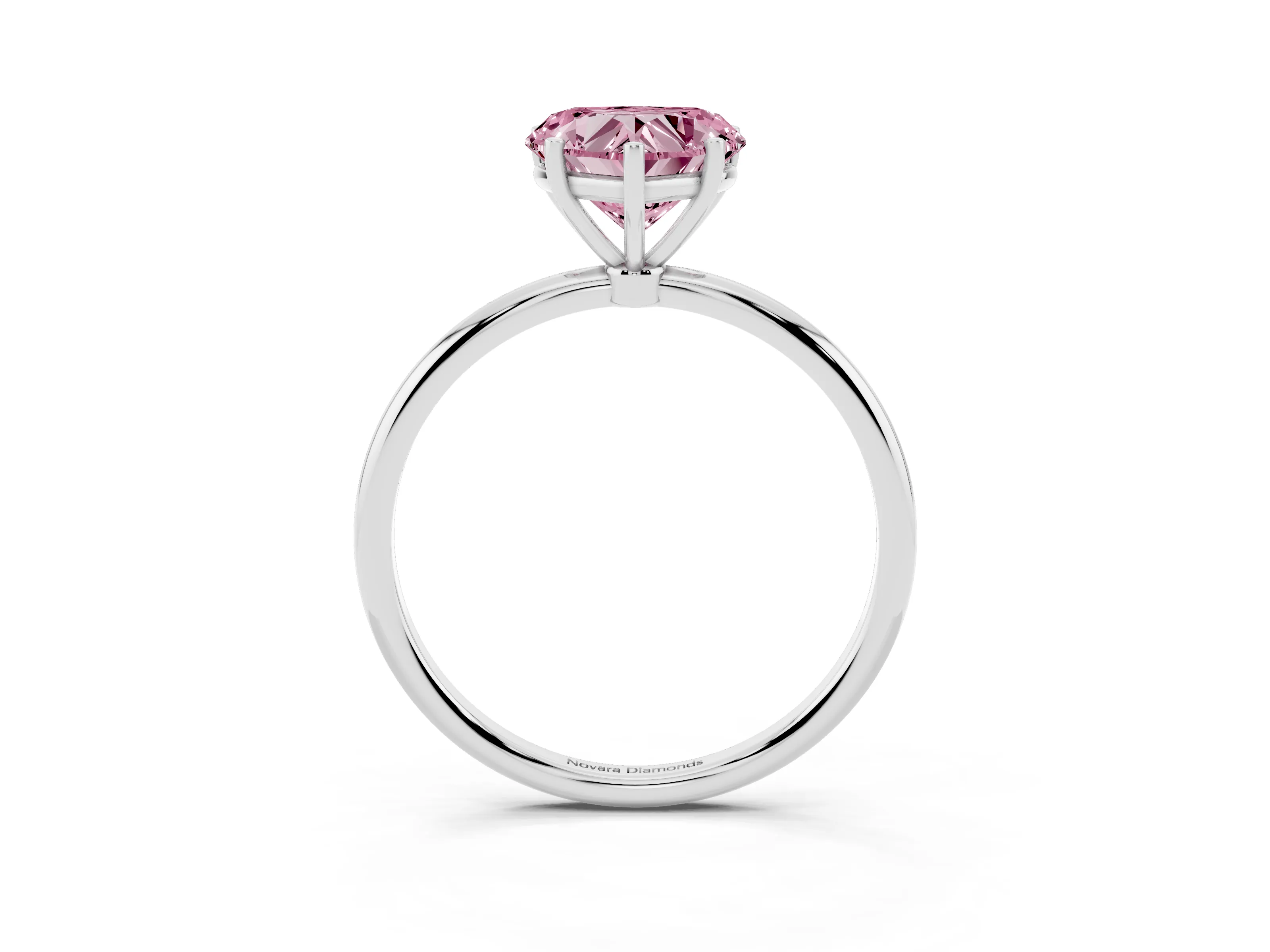Fancy Pink Heart Cut Diamond Solitaire Engagement Ring Set in Platinum with Thin Band and Prong Setting