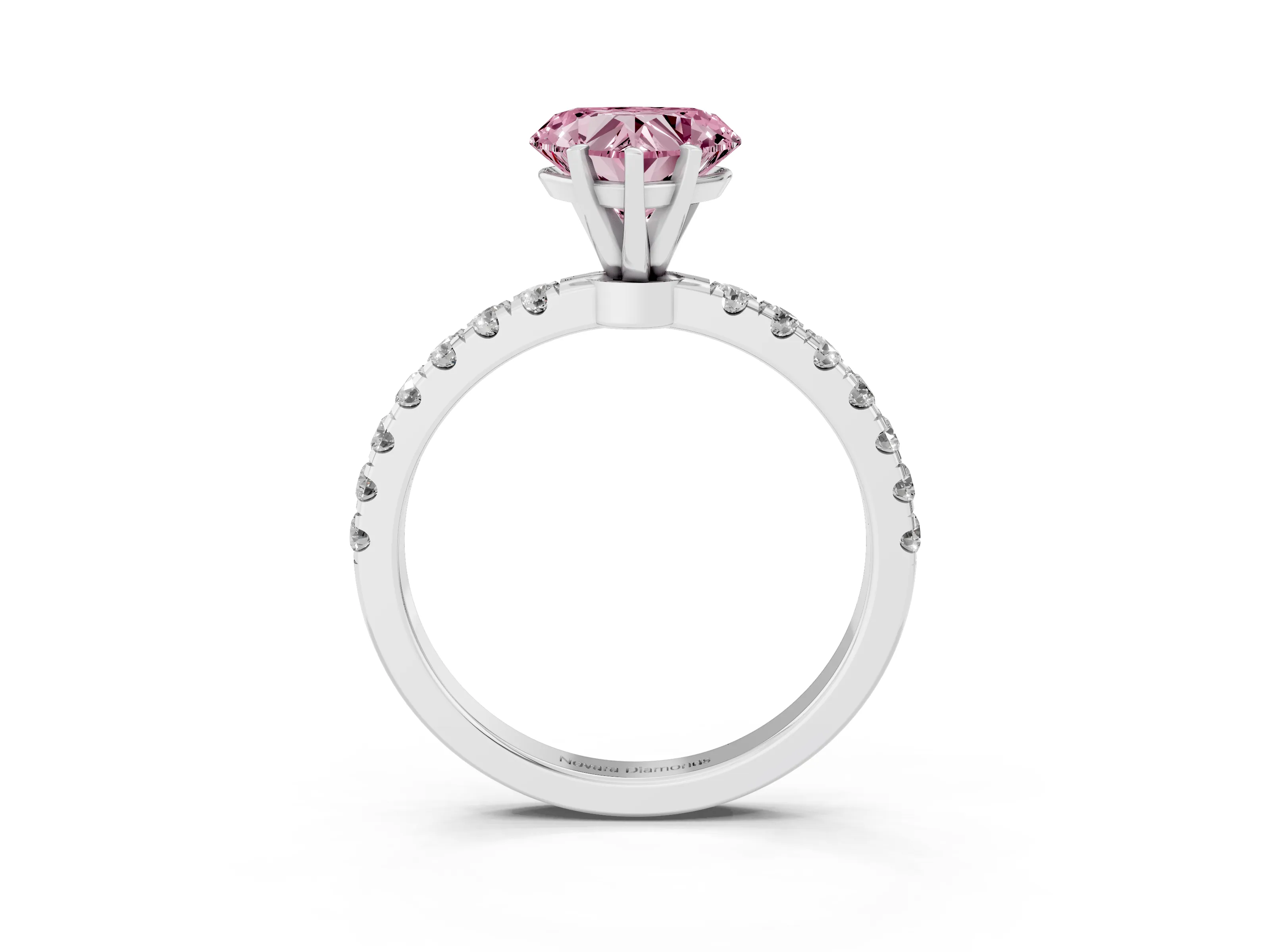 Fancy Pink Heart Cut Diamond Solitaire Ring Set in Silver with Pavé Accents and Prong Setting