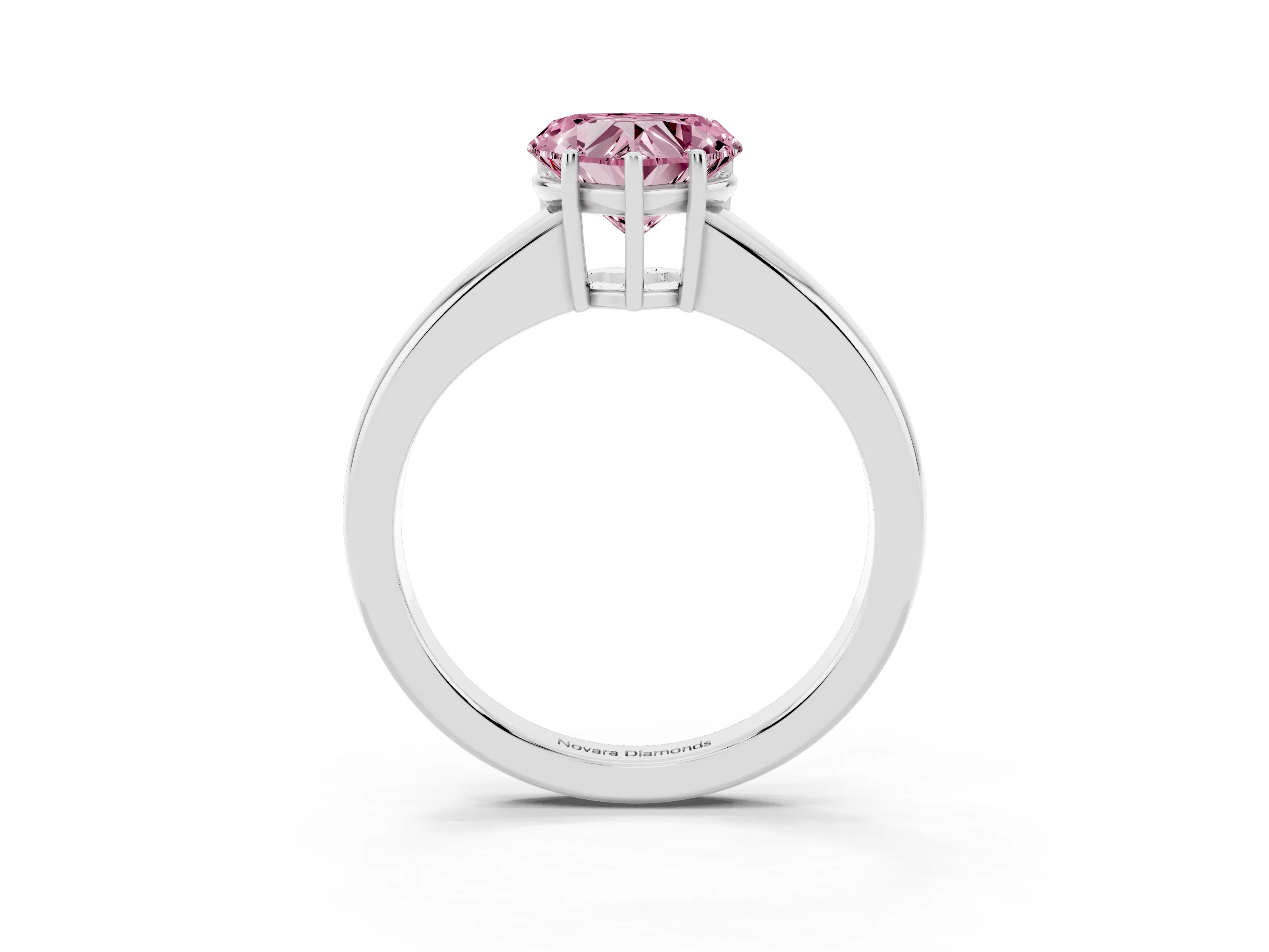 Fancy Pink Heart Cut Diamond Solitaire Ring Set in Silver with Tapered Band and Prong Setting