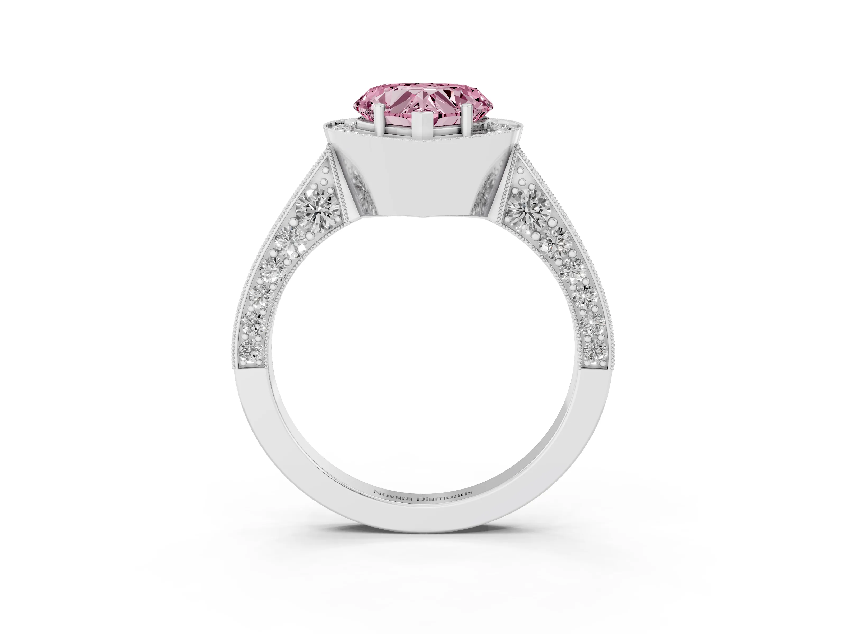 Fancy Pink Heart Cut Diamond Halo Engagement Ring Set in Platinum with Accent Split Shank Band