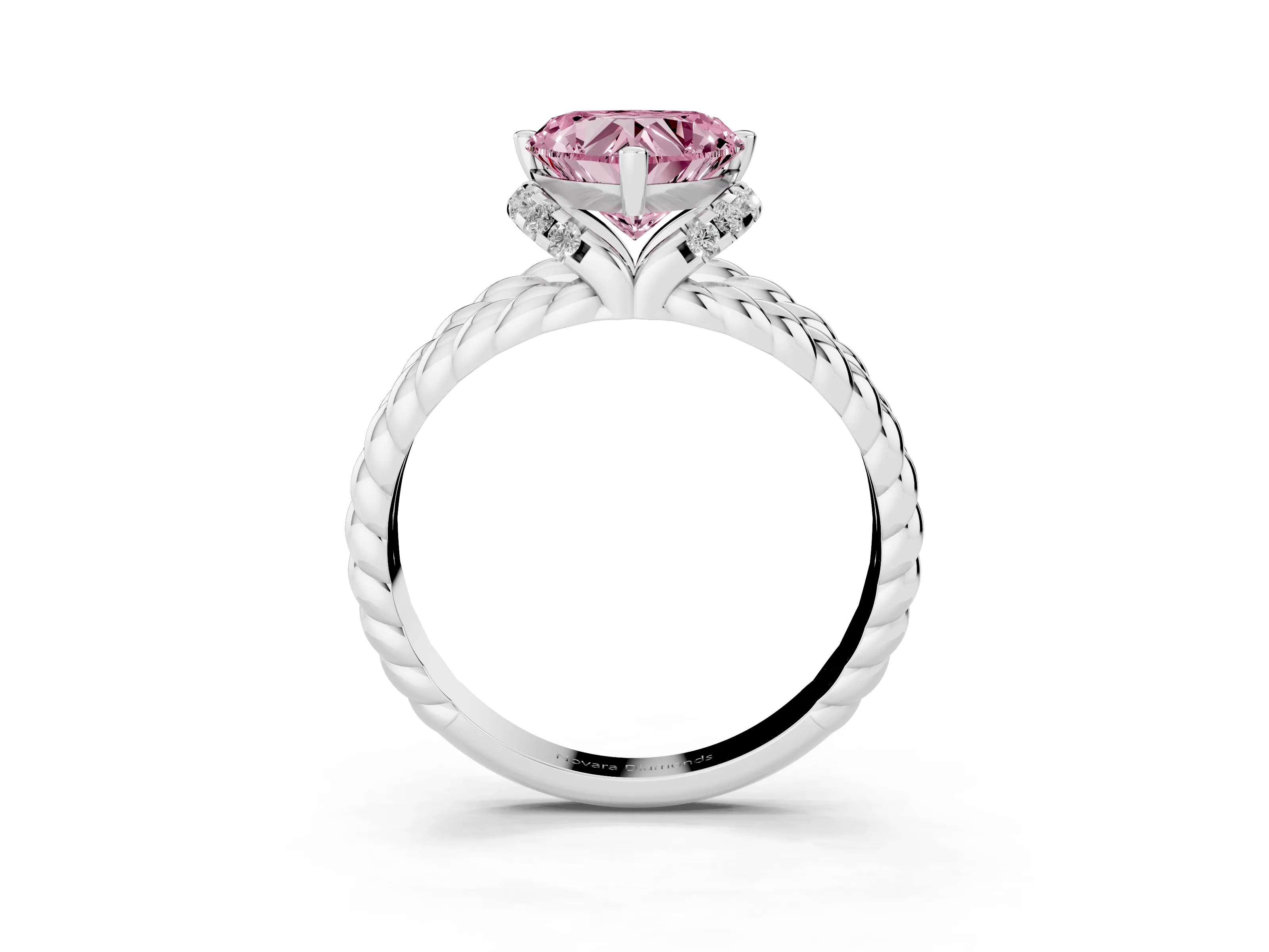 Fancy Pink Heart Cut Diamond Halo Ring Set in Silver with Twisted Band and Prong Setting