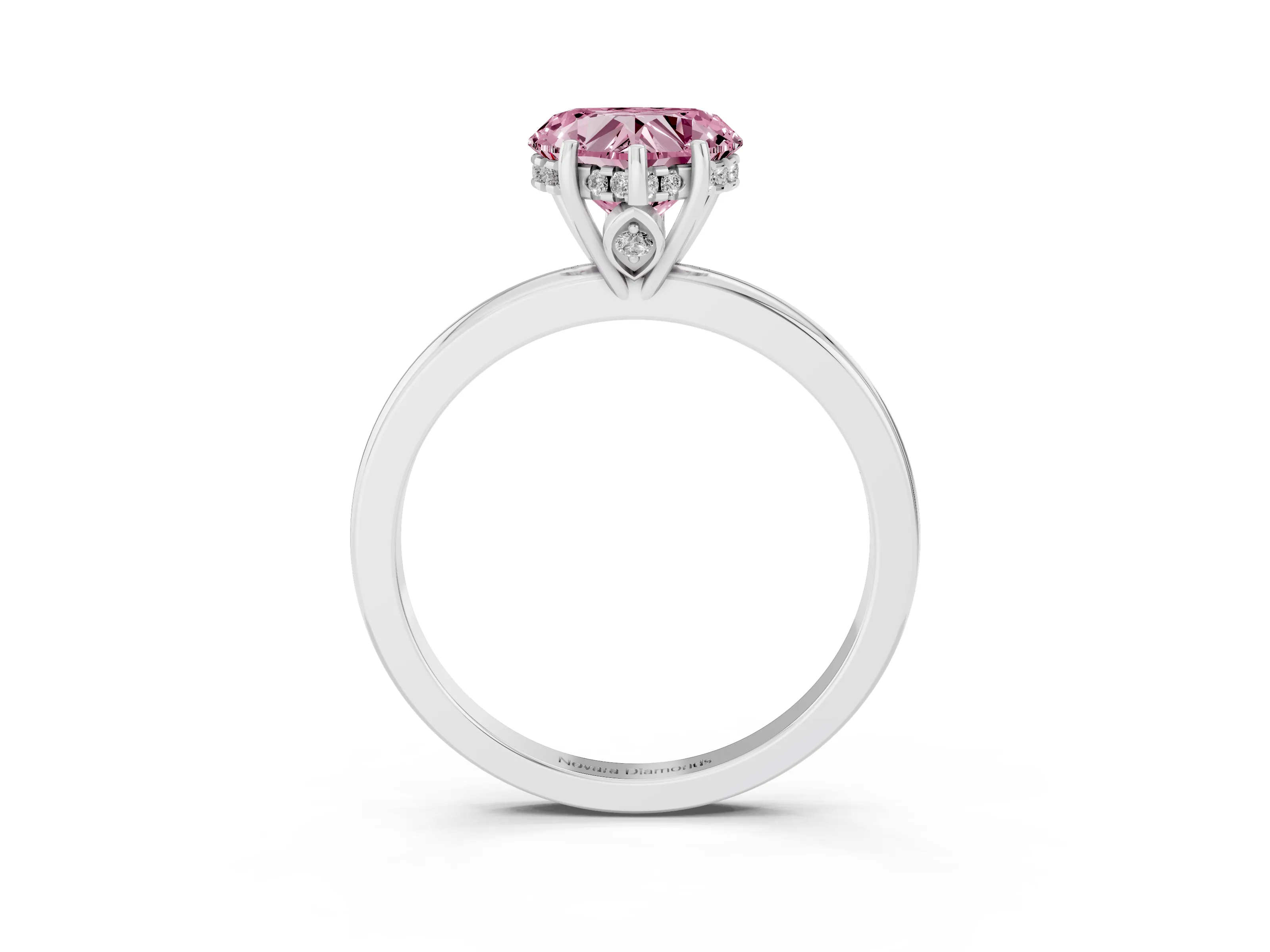 Fancy Pink Heart Cut Diamond Solitaire Ring Set in Silver with Plain Band and Prong Setting