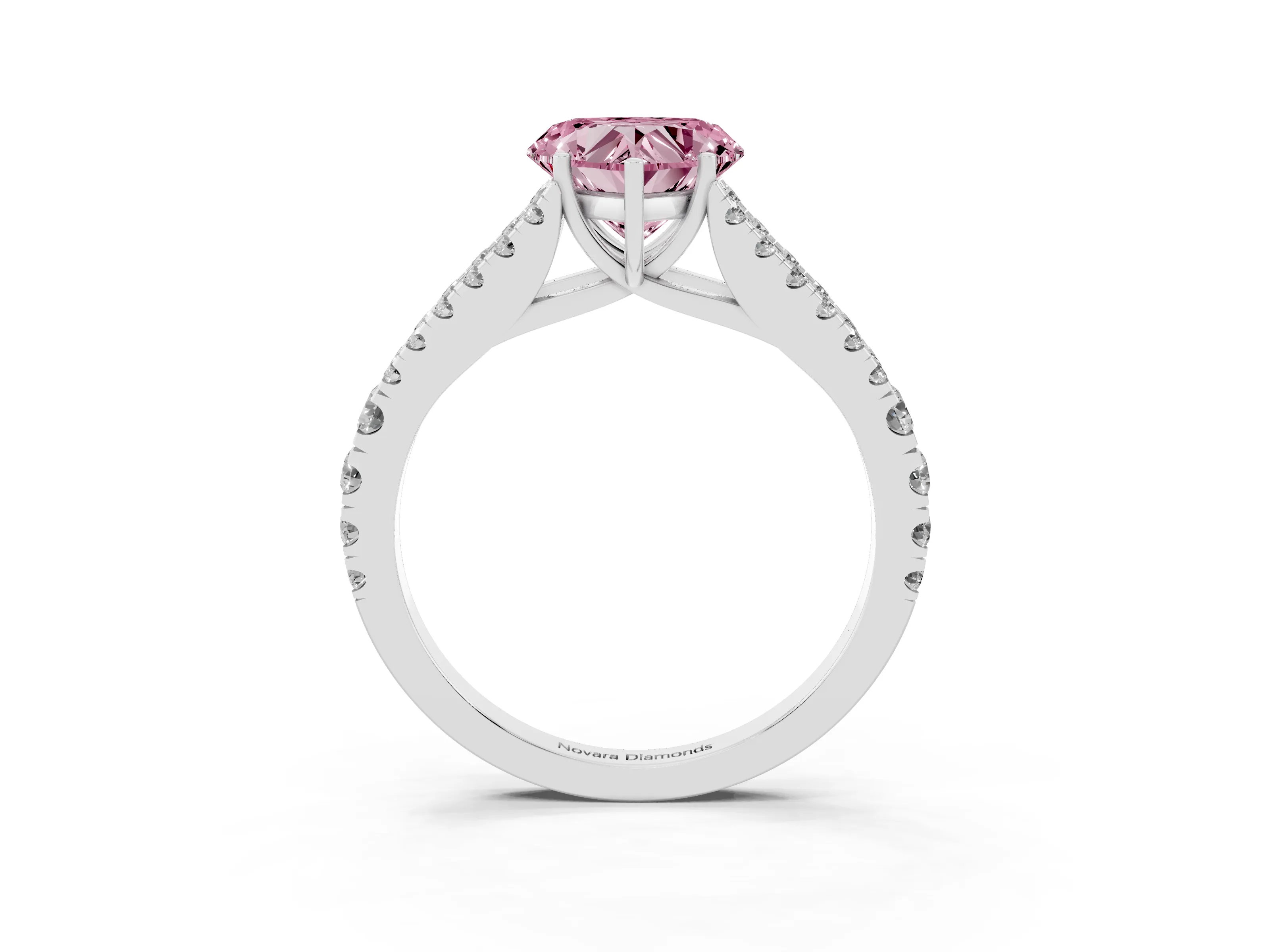 Fancy Pink Heart Cut Diamond Split Shank Pavé Engagement Ring Set in Platinum with Prong-Held Center Stone