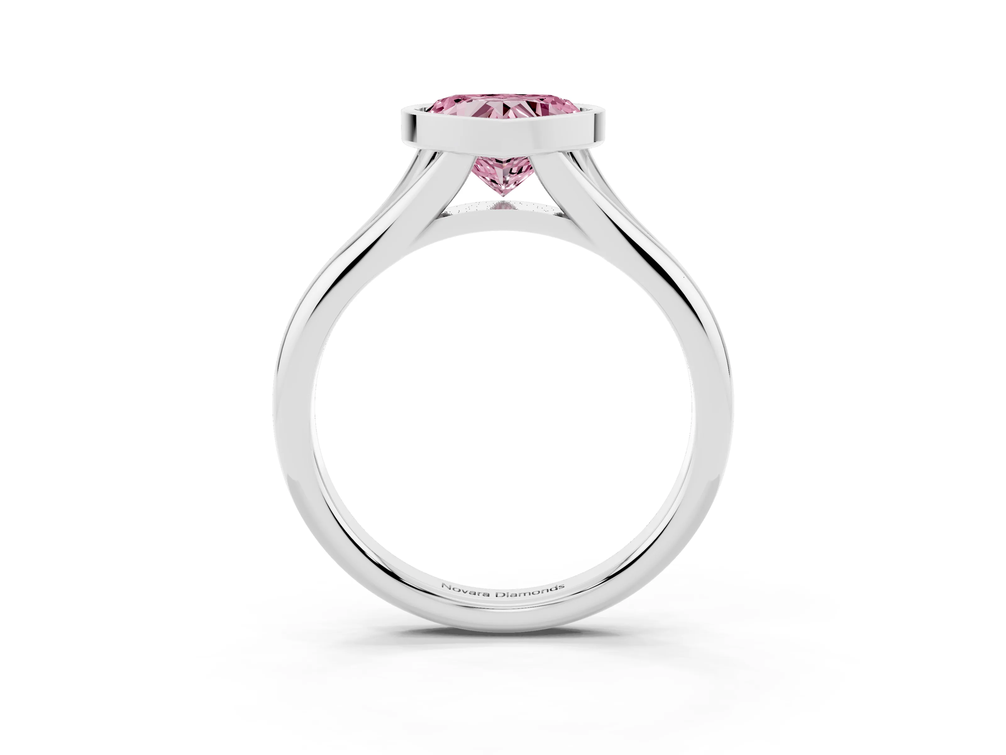Fancy Pink Bezel Set Heart Cut Diamond Solitaire Ring Set in White gold with Smooth Band