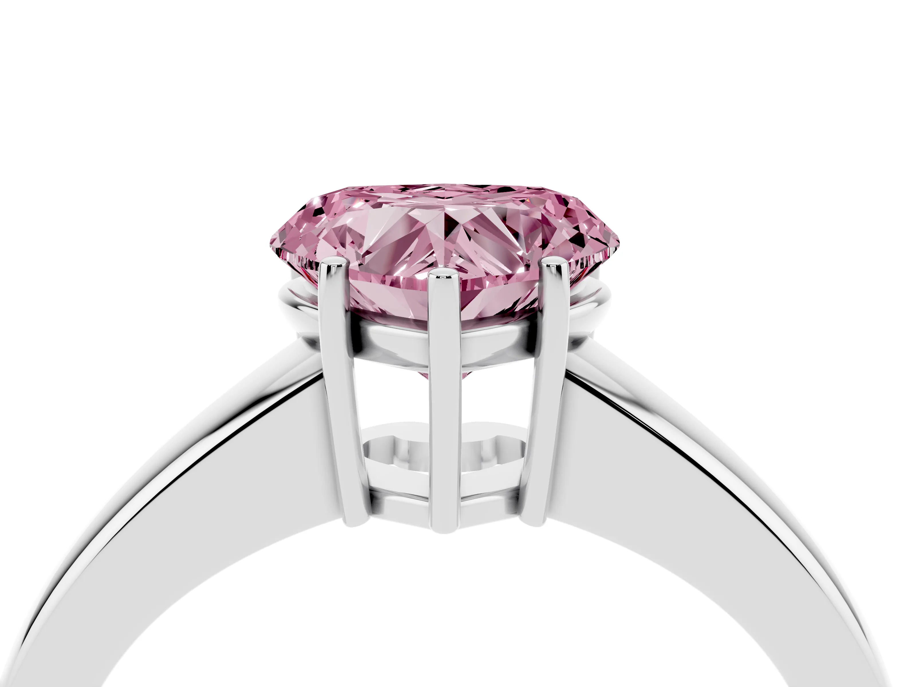 Fancy Pink Heart Cut Diamond Solitaire Ring Set in Silver with Tapered Band and Prong Setting