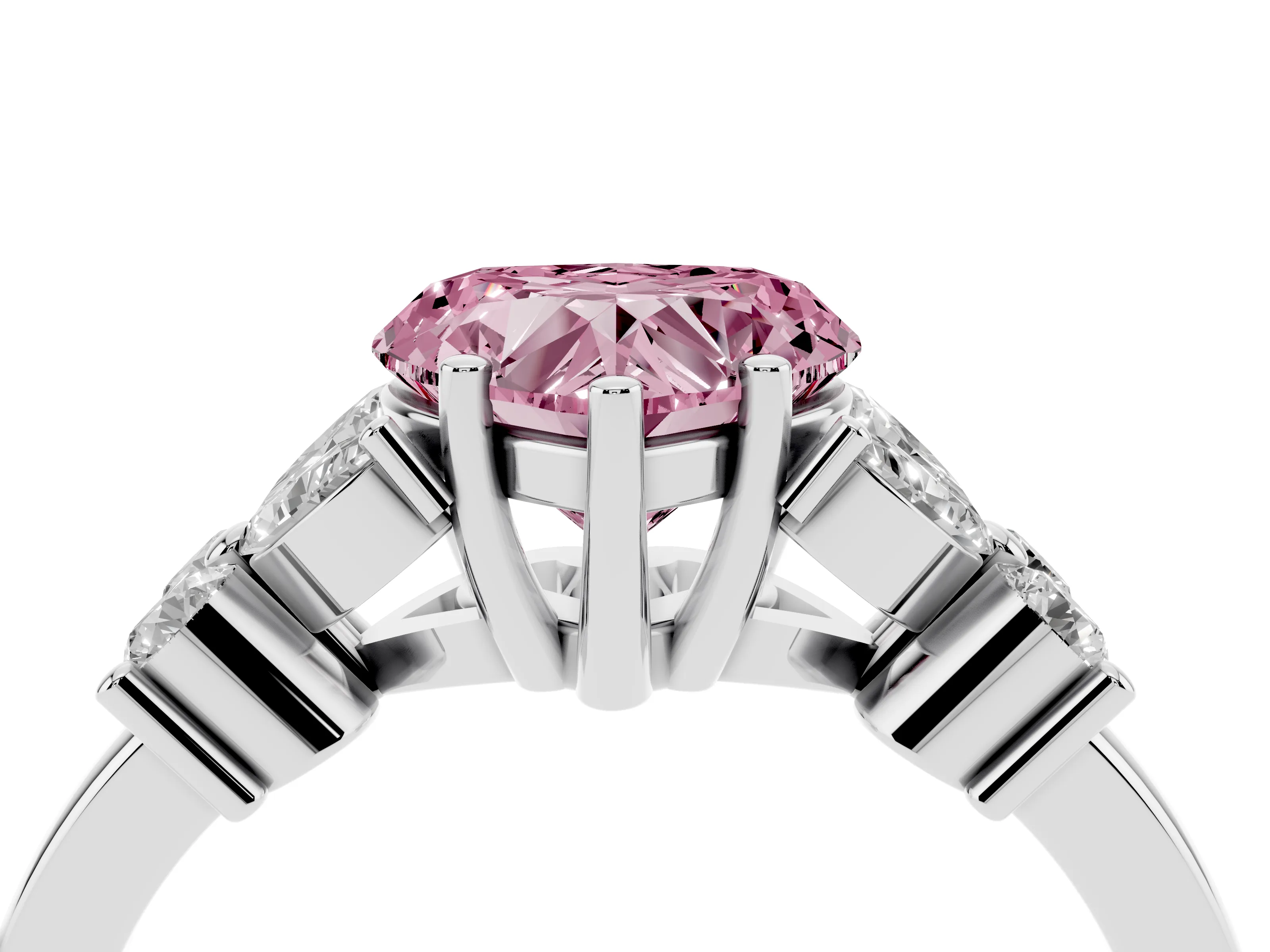 Fancy Pink Heart Cut Diamond Floral Cluster Ring Set in Platinum with Marquise Petals and Prong Setting