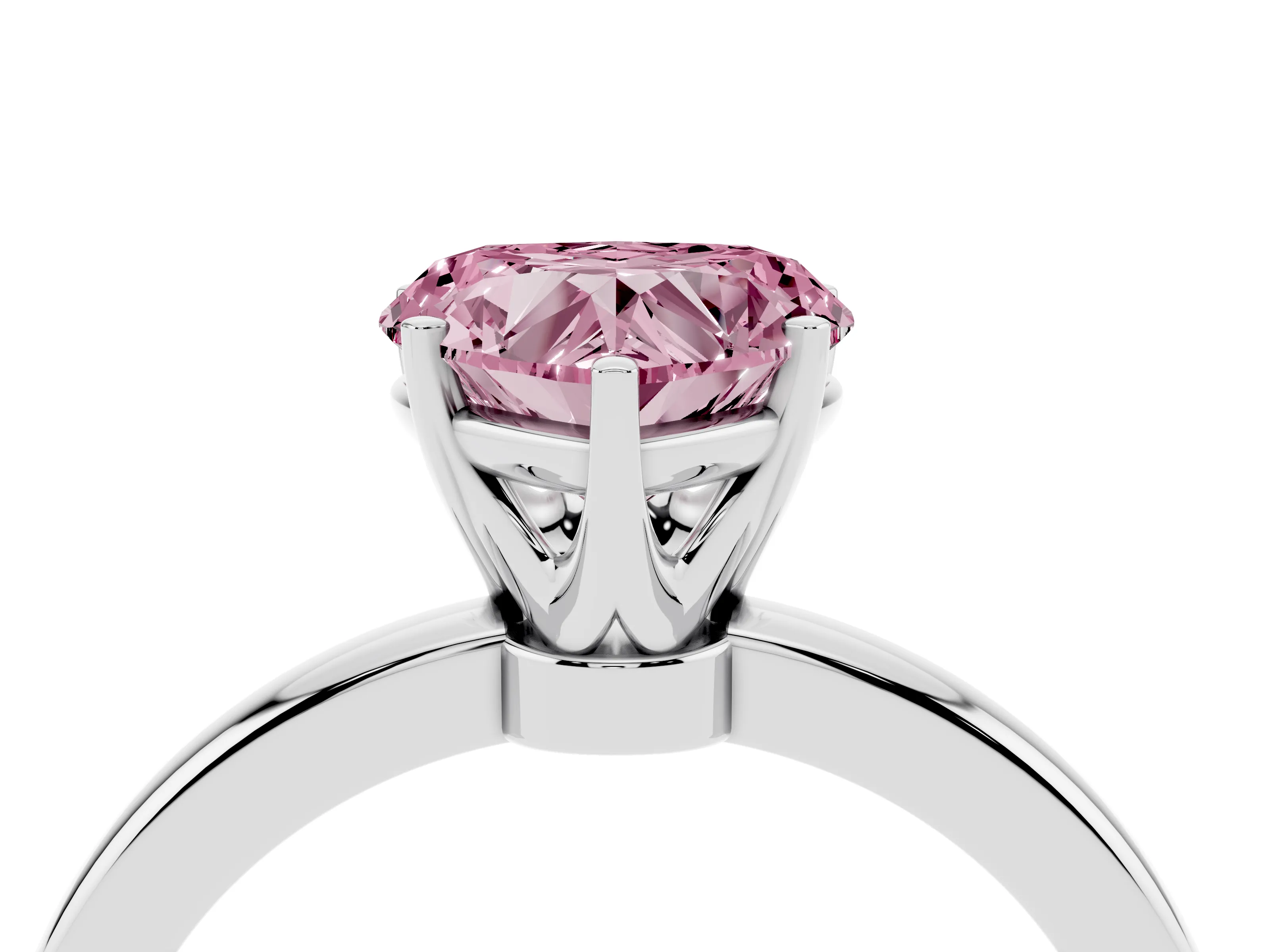 Fancy Pink Heart Cut Diamond Solitaire Ring Set in White gold with Raised Prong Setting on a Classic Band