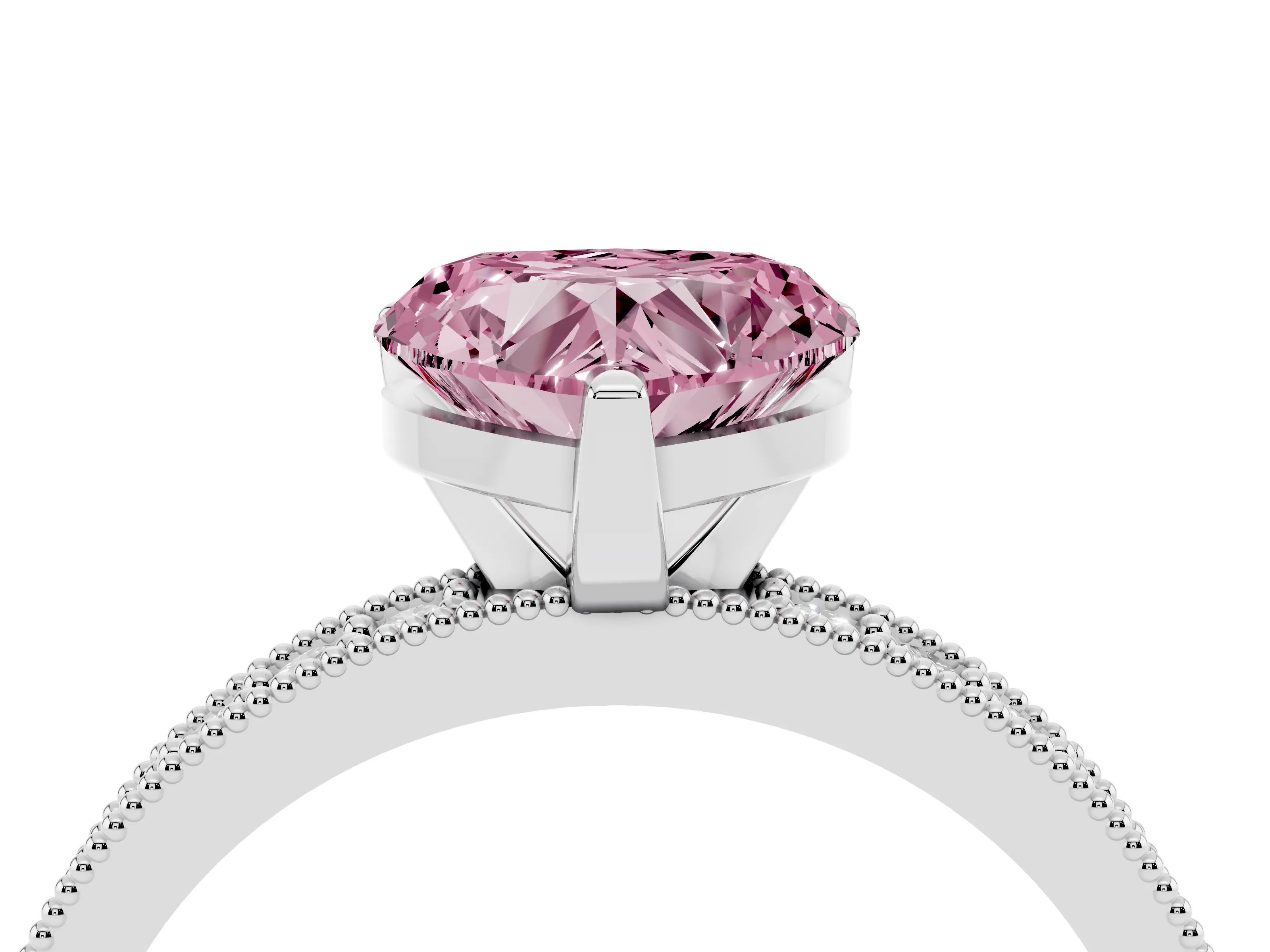 Fancy Pink Heart Cut Diamond Milgrain Pavé Engagement Ring Set in Silver with Prong Setting