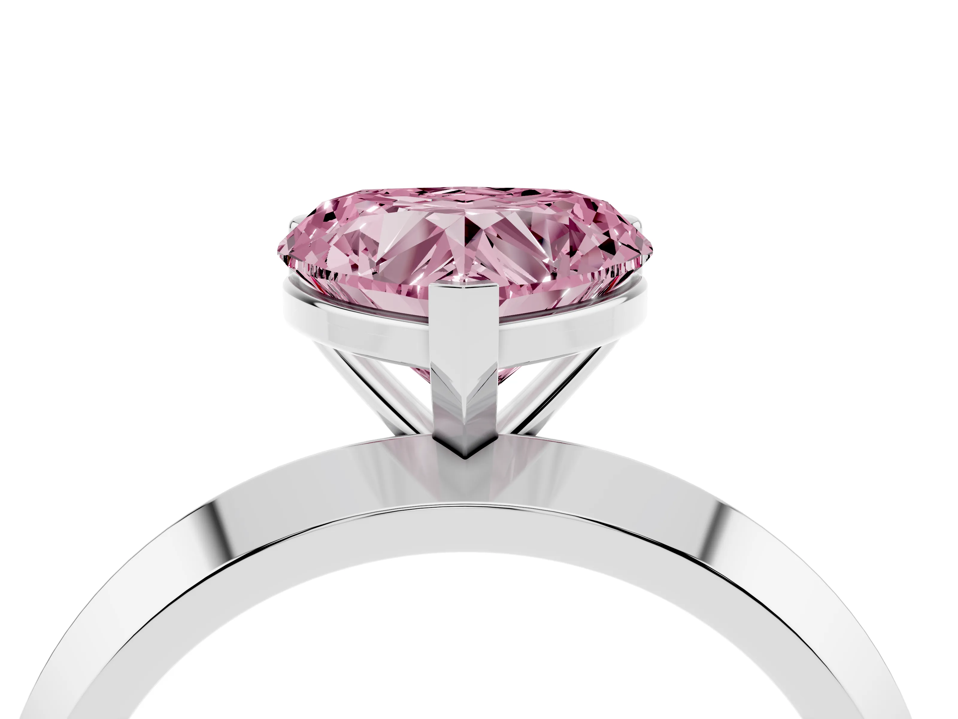 Fancy Pink Heart Cut Diamond Solitaire Engagement Ring Set in Silver with Flat Band and Prong Setting