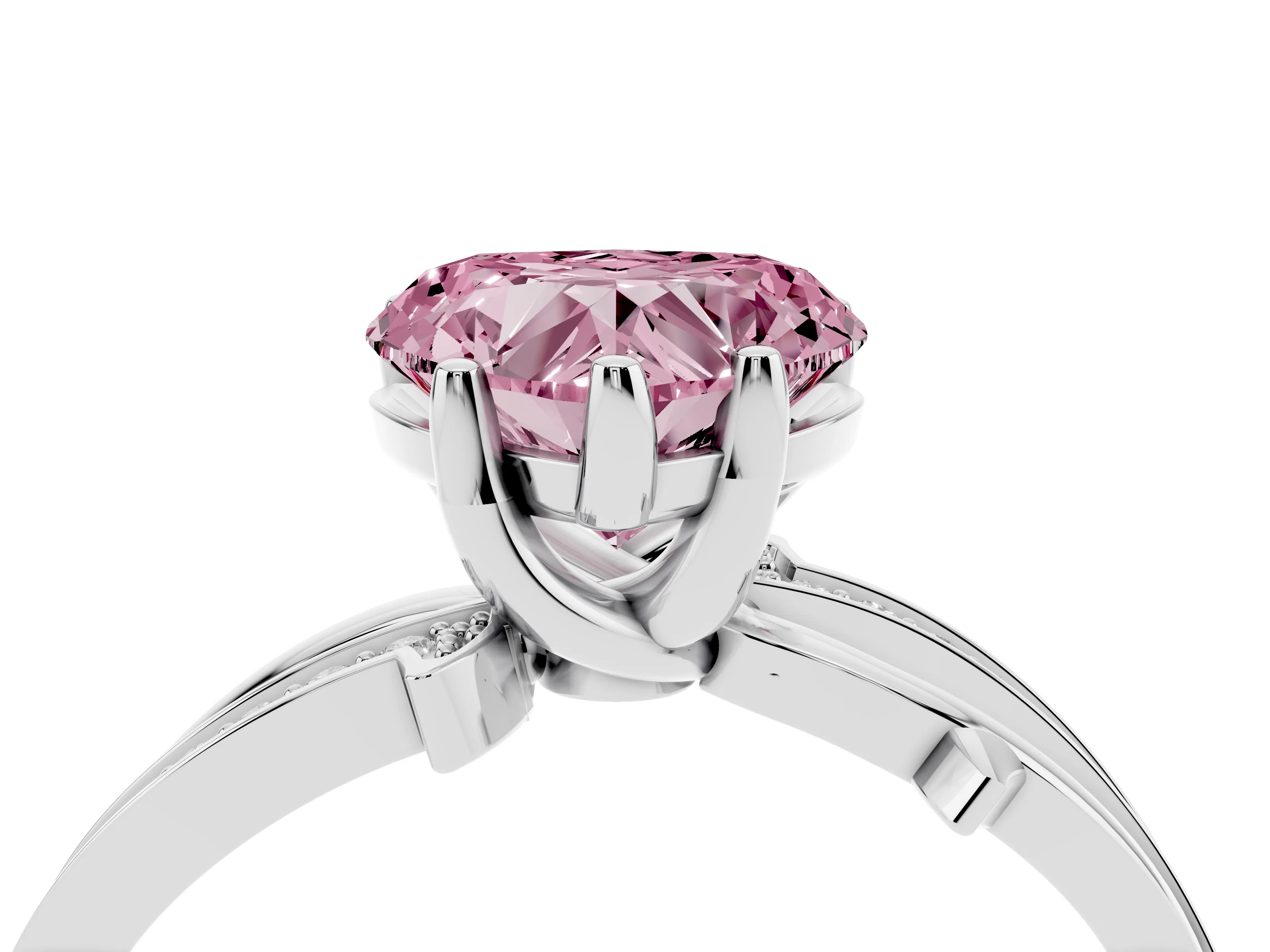 Fancy Pink Heart Cut Diamond Pavé Twist Band Solitaire Ring Set in White gold with Prong Setting