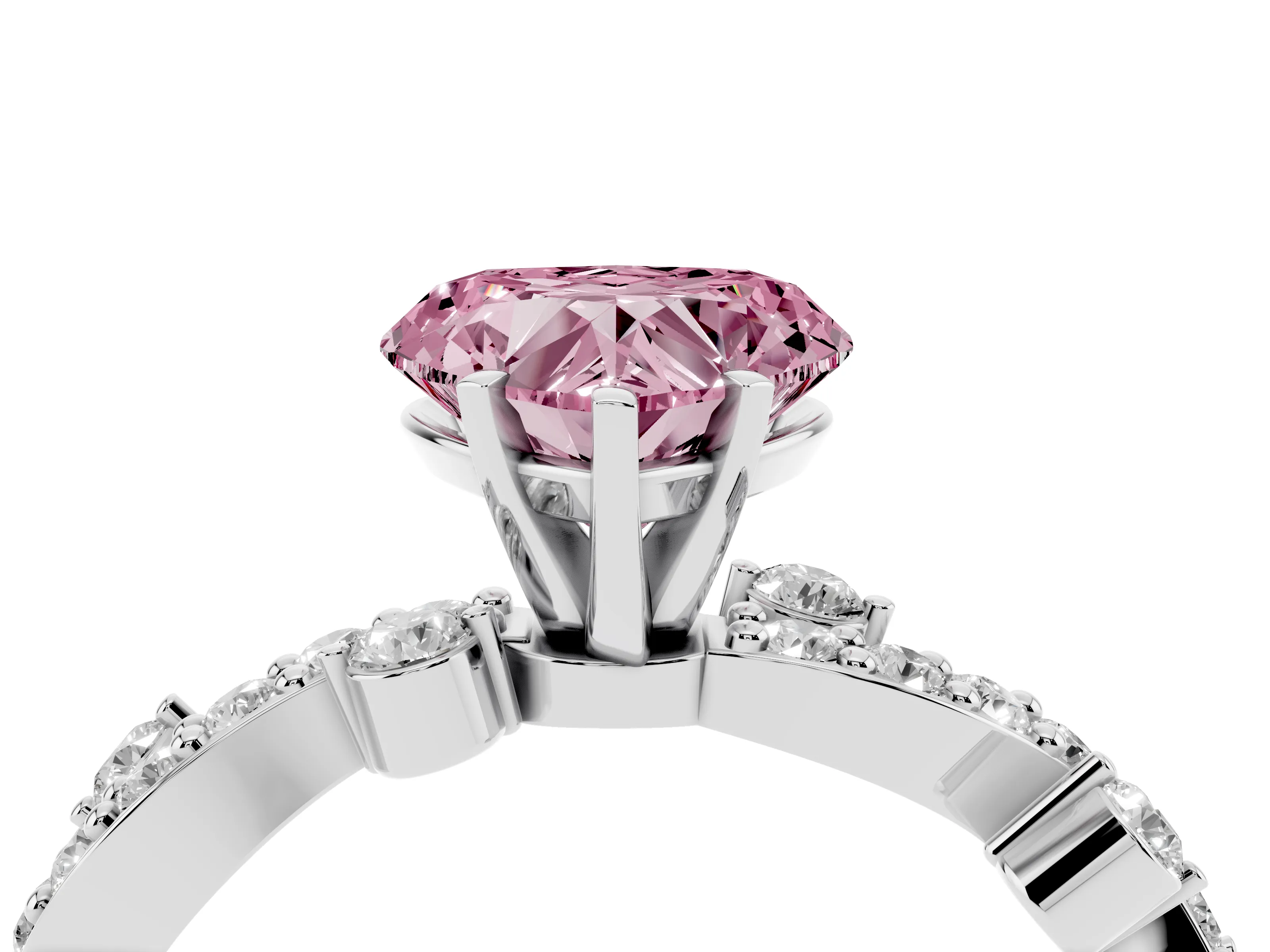 Fancy Pink Heart Cut Diamond Solitaire Twisted Band Set in White gold with Pavé Setting