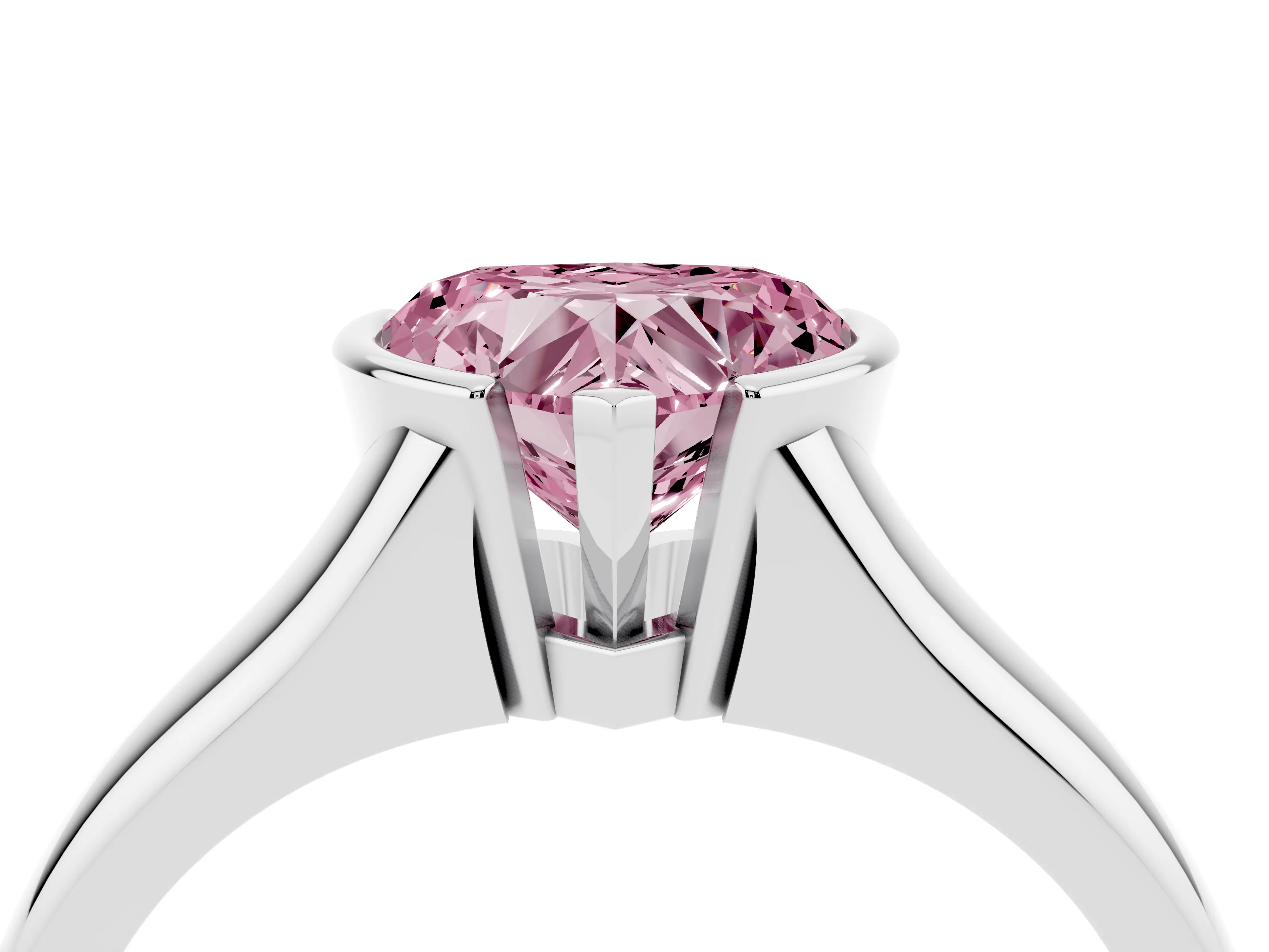 Fancy Pink Heart Cut Diamond Solitaire Tension Set Ring Set in Silver with Split Shank Band