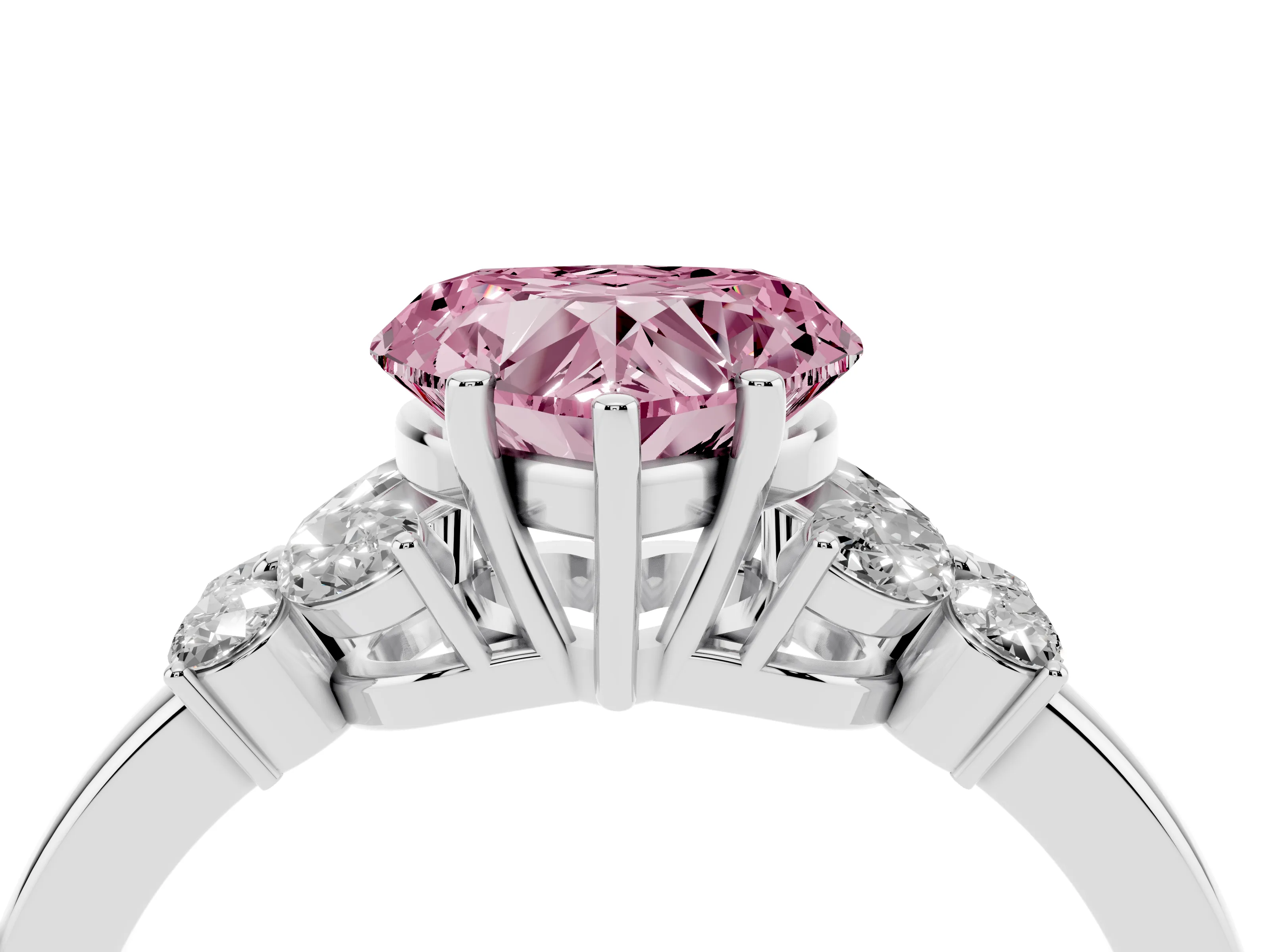 Fancy Pink Heart Cut Diamond Solitaire Floral Ring Set in Platinum with Marquise Petals and Prong Setting