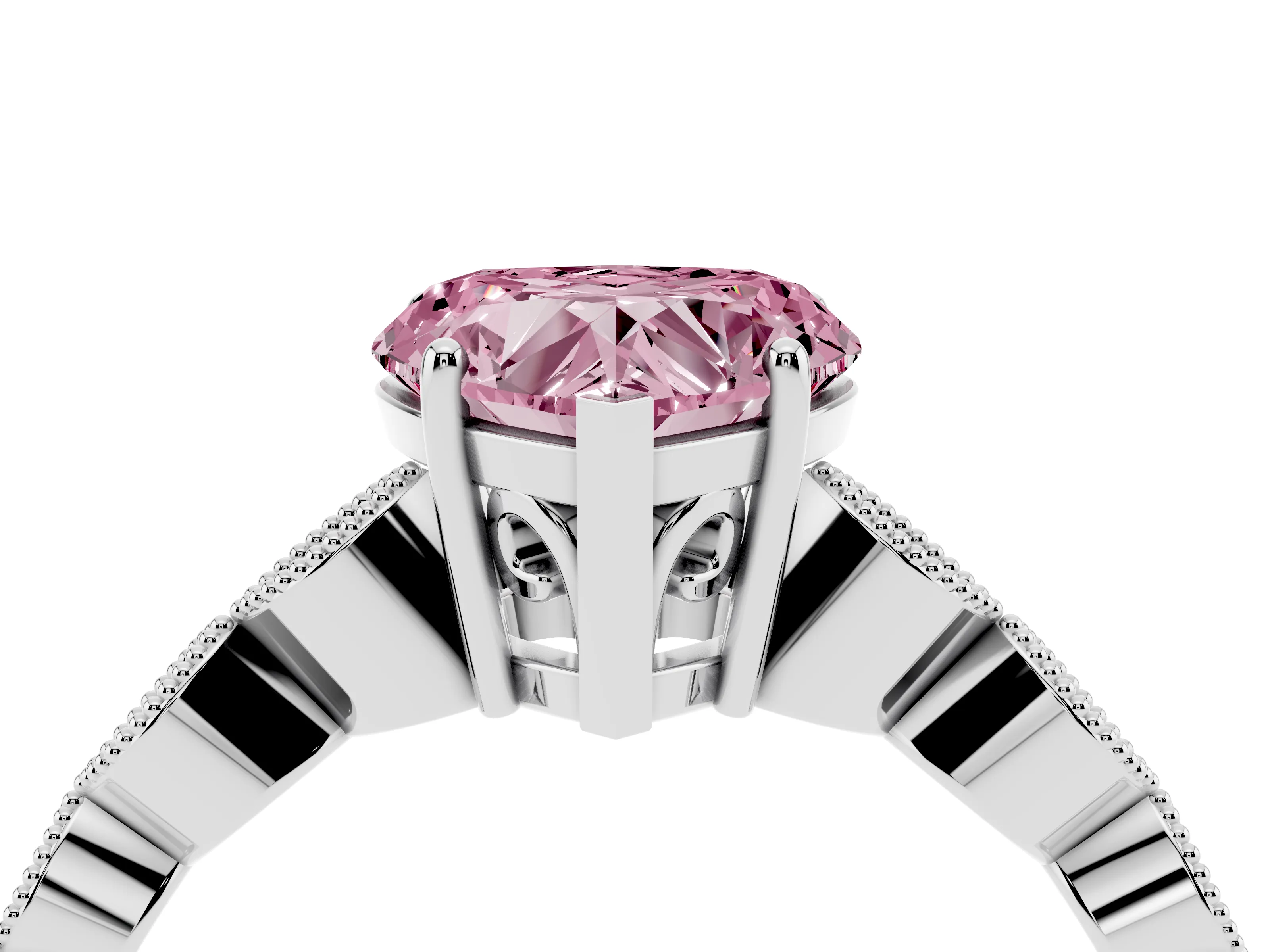 Fancy Pink Heart Cut Diamond Solitaire Ring Set in Silver with Infinity Twist Pavé Band
