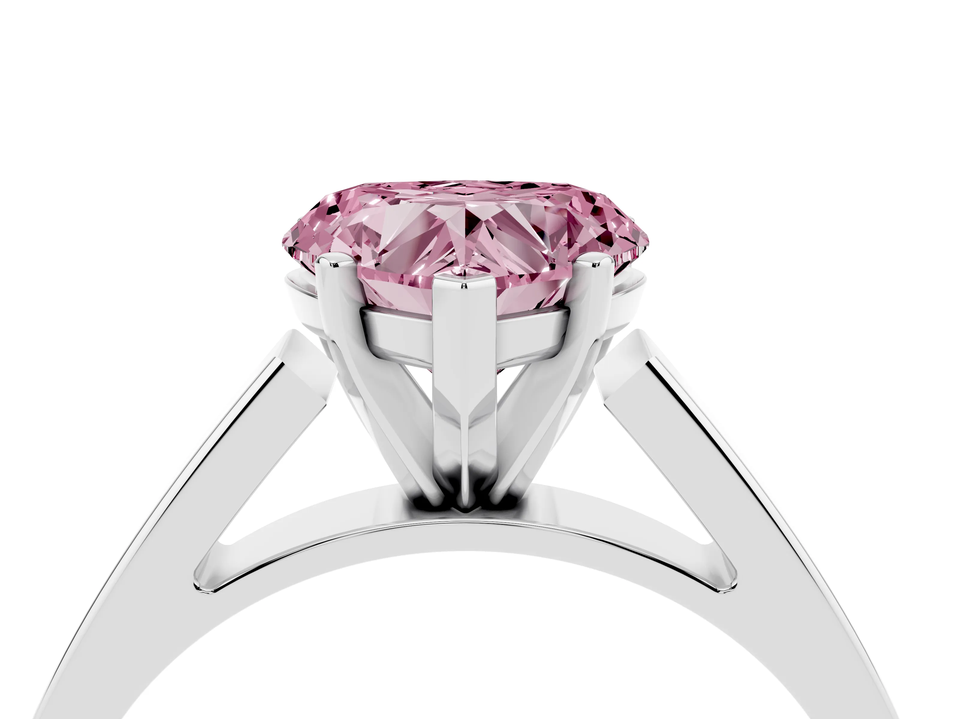 Fancy Pink Heart Cut Diamond Solitaire Engagement Ring Set in White gold with Prong Setting and Tapered Band