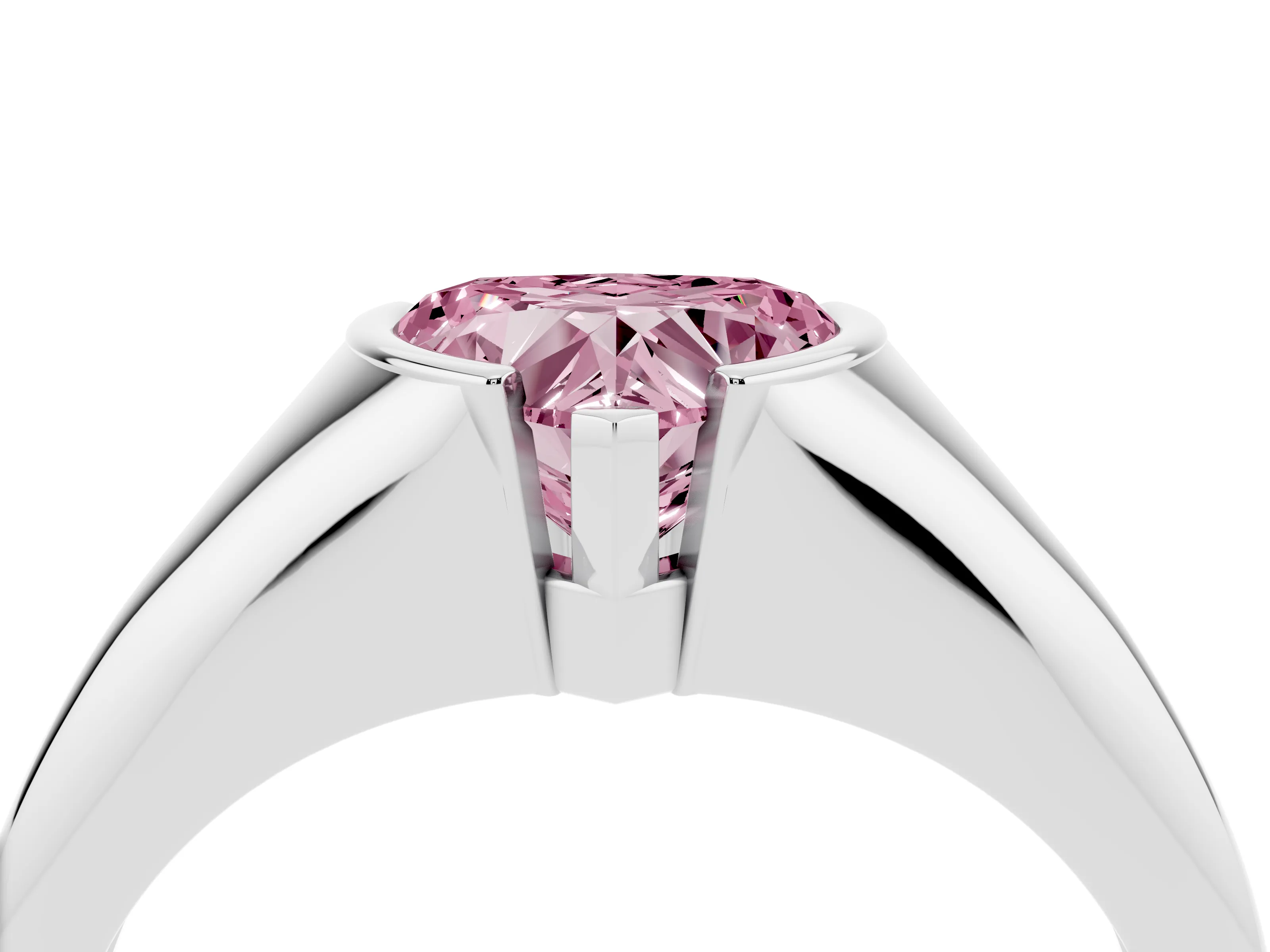 Fancy Pink Heart Cut Diamond Solitaire Tension Set Ring Set in Silver