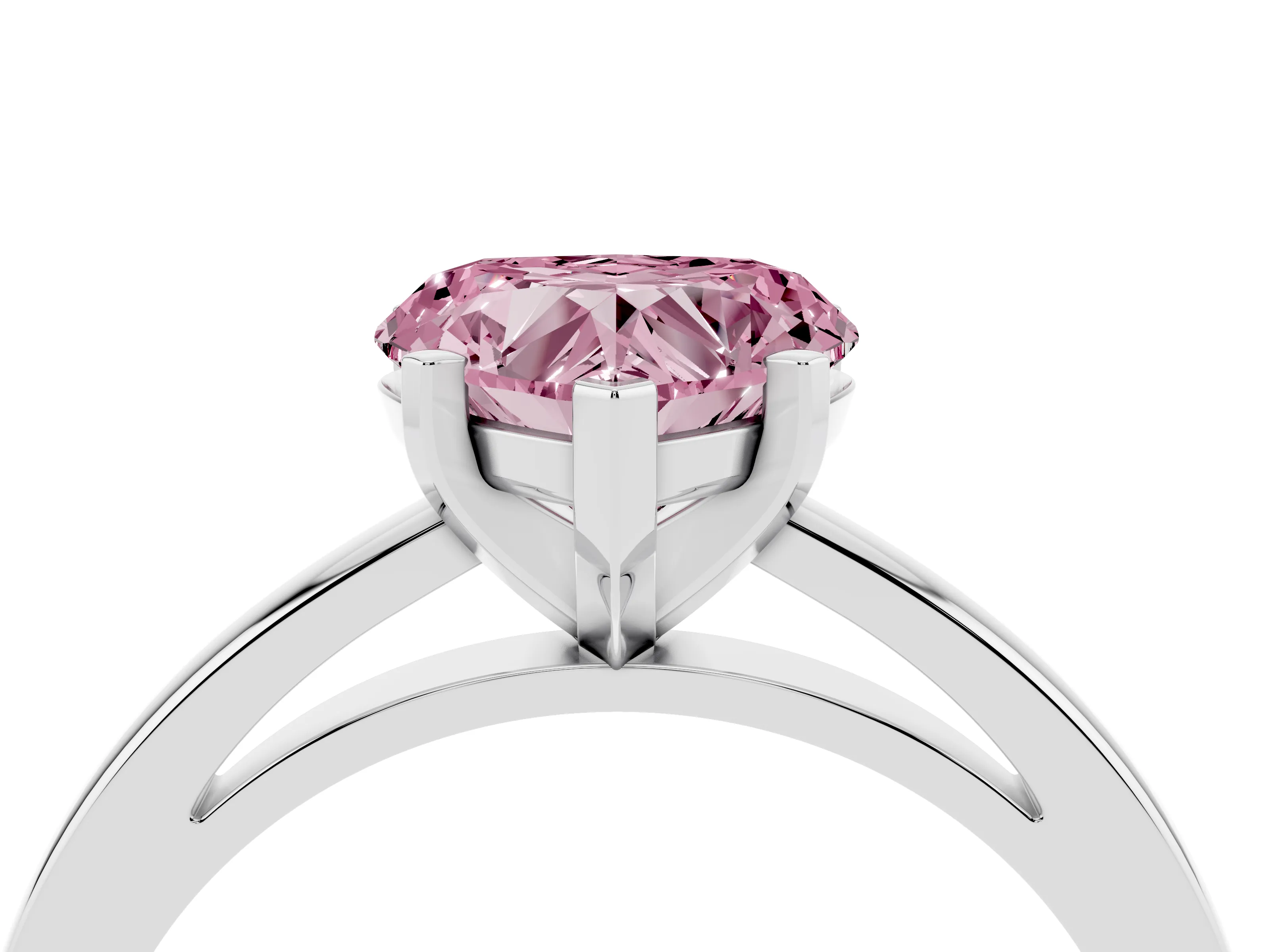 Fancy Pink Heart Cut Diamond Solitaire Engagement Ring Set in Silver with Prong Setting on a Classic Band