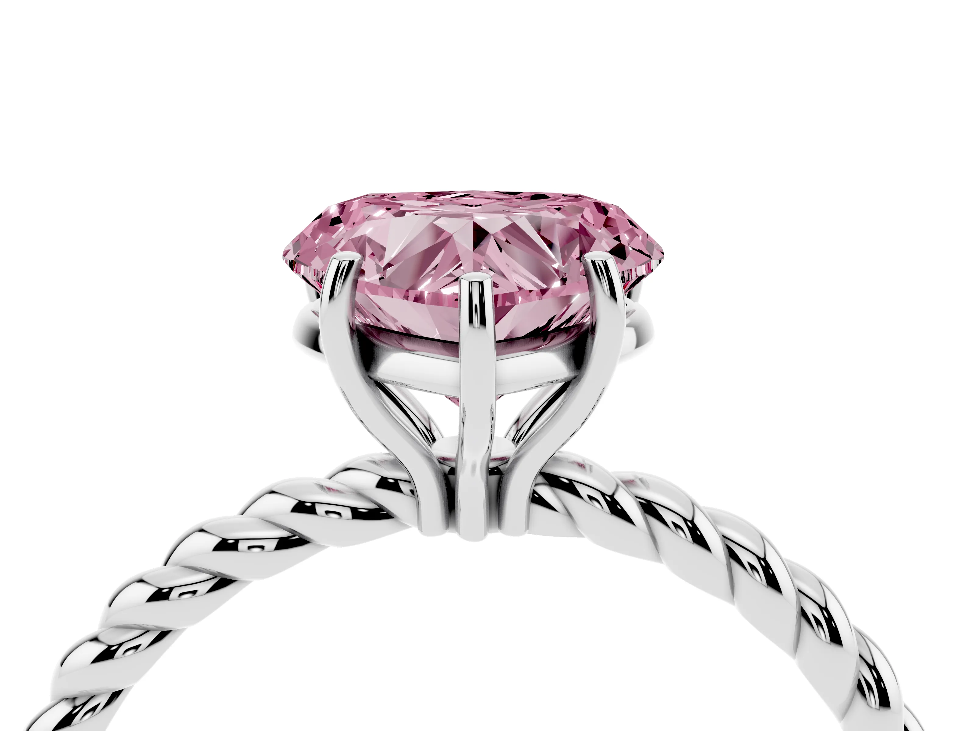 Fancy Pink Heart Cut Diamond Solitaire Ring Set in White gold with Twist Band and Prong Setting