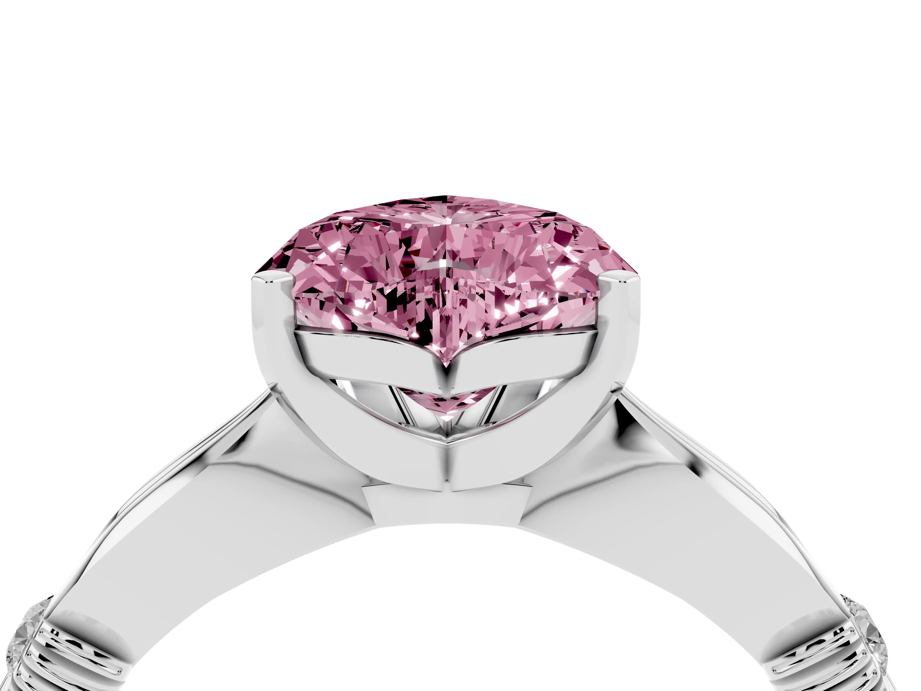 Fancy Pink Heart Cut Diamond Solitaire Twisted Band Ring Set in Silver with Accent Stones and Prong Setting