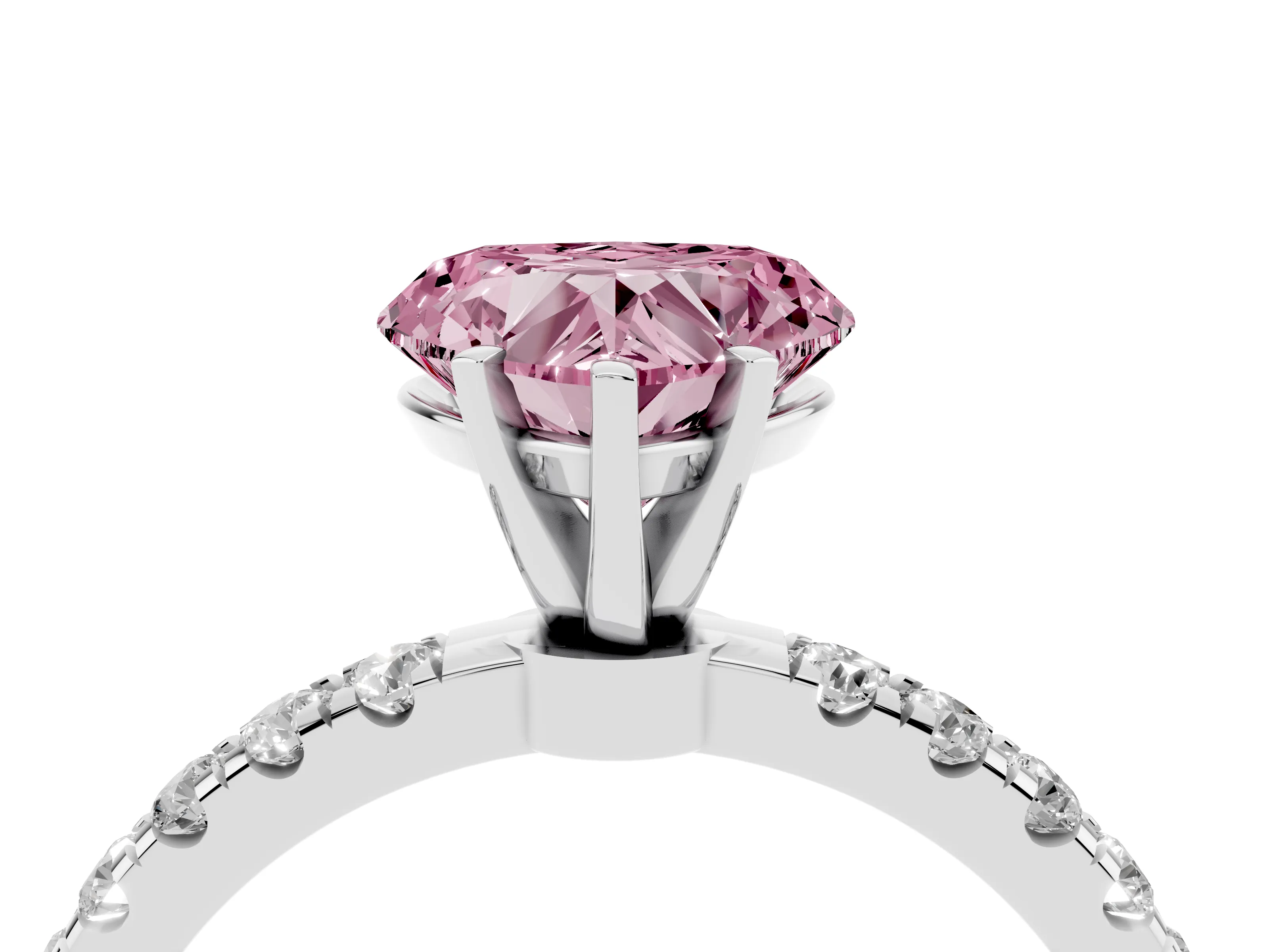 Fancy Pink Heart Cut Diamond Solitaire Ring Set in Silver with Pavé Accents and Prong Setting