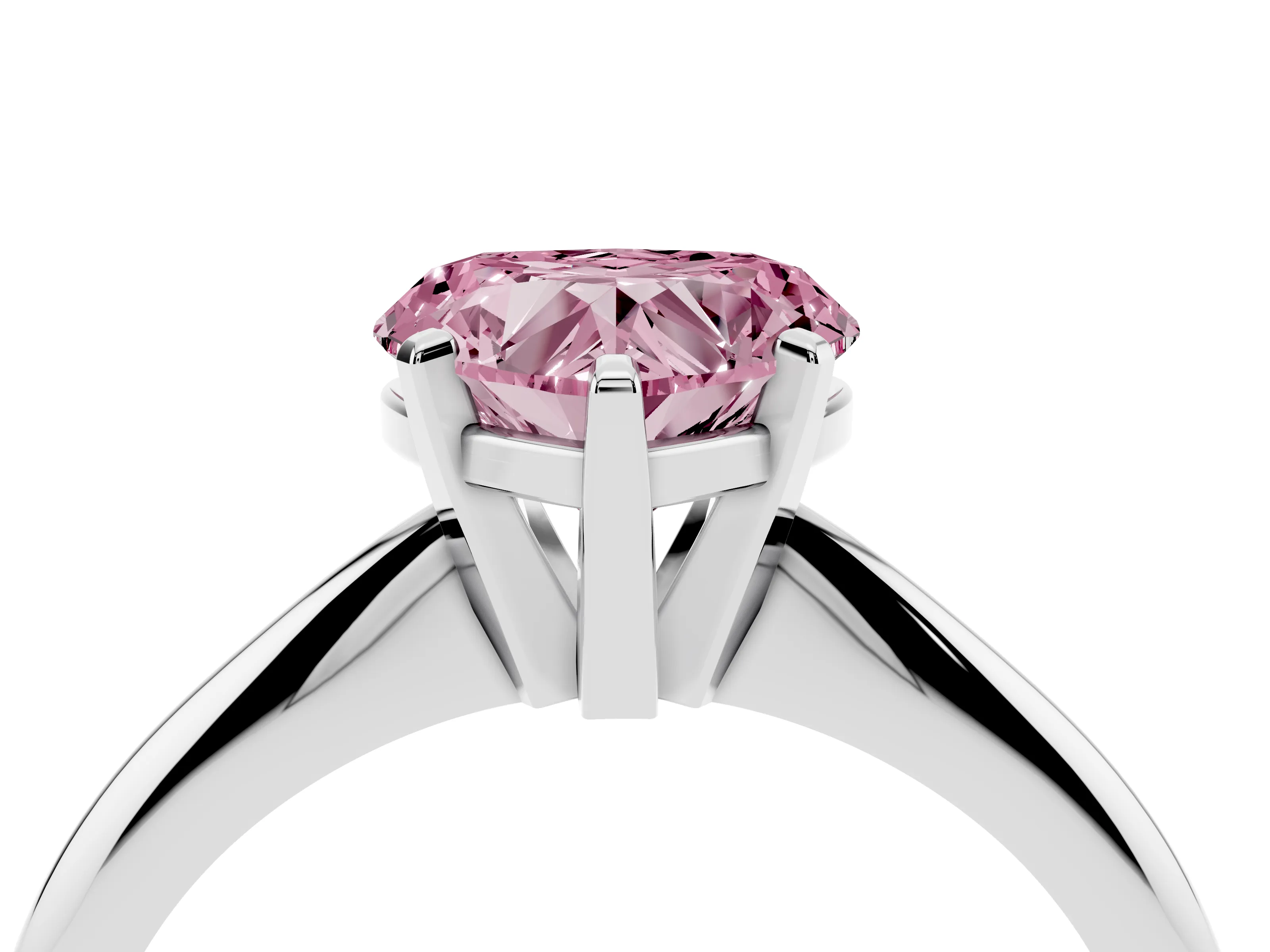 Fancy Pink Heart Cut Diamond Solitaire Ring Set in Silver with Prong Setting on a Plain Round Band