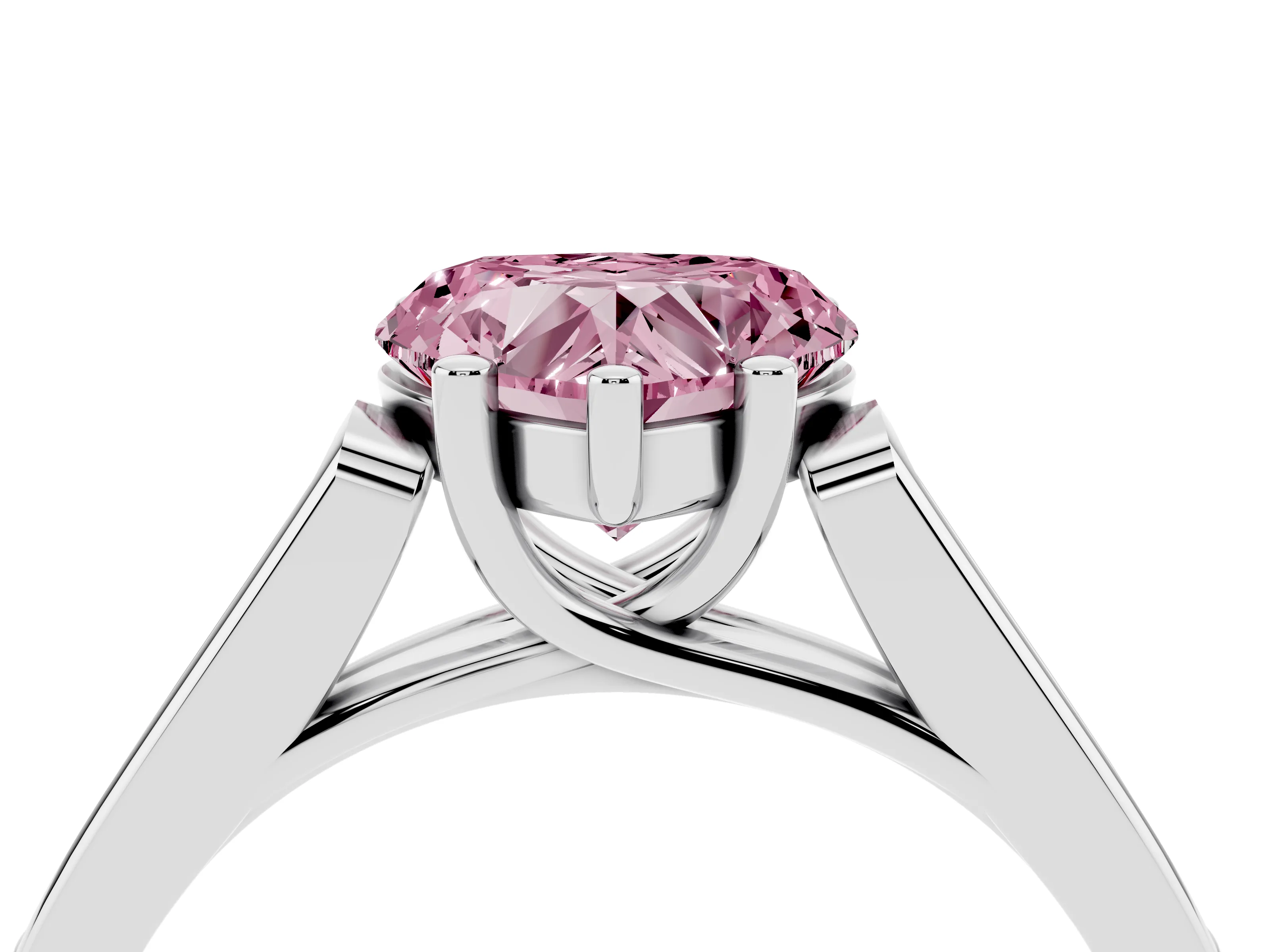 Fancy Pink Heart Cut Diamond Solitaire Cathedral Engagement Ring Set in White gold with Channel-Set Band and Prong Setting